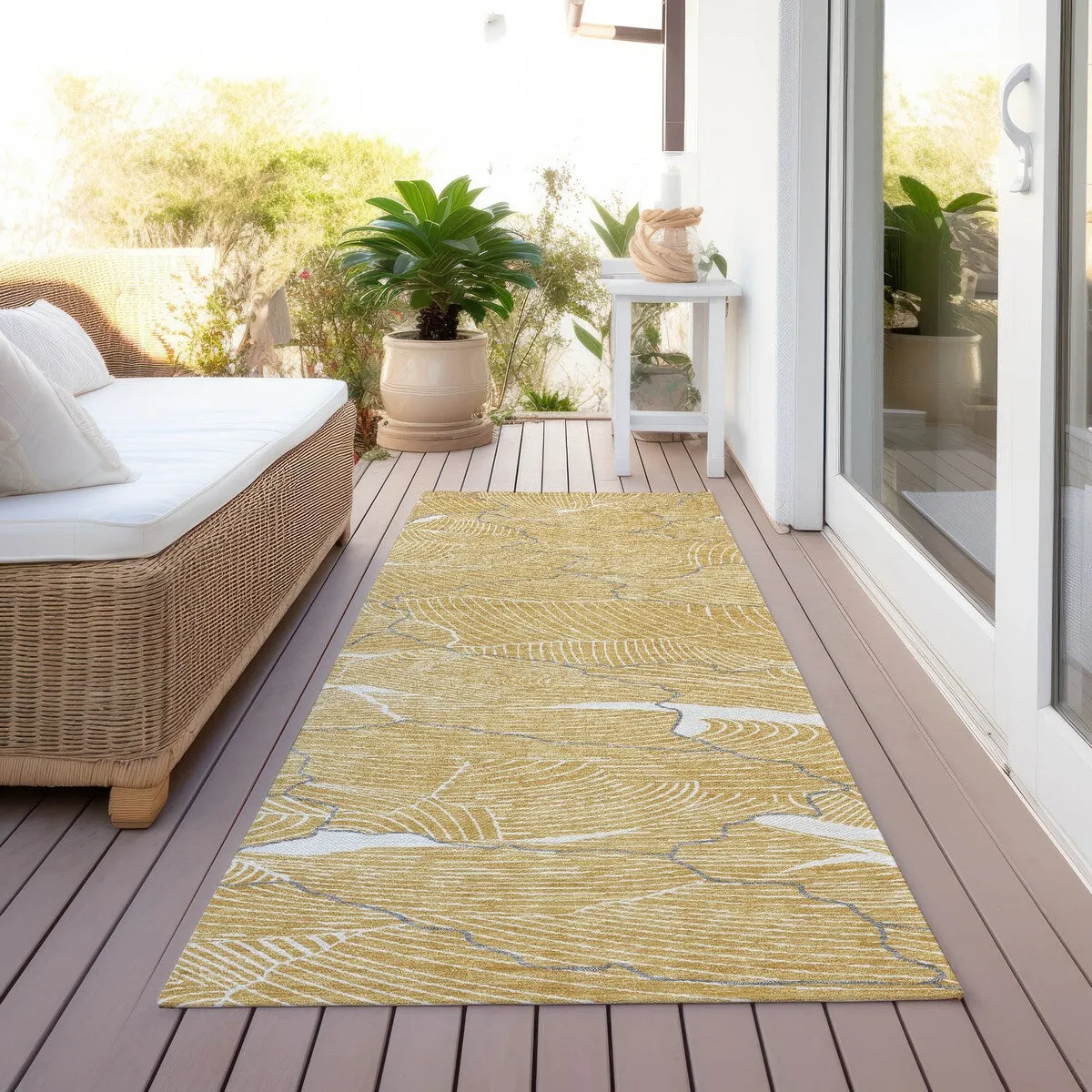 Machine Washable Indoor/ Outdoor Abstract Crackle Chantille Rug