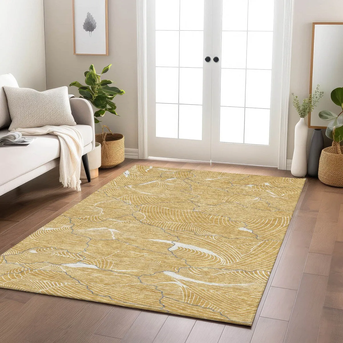 Machine Washable Indoor/ Outdoor Abstract Crackle Chantille Rug