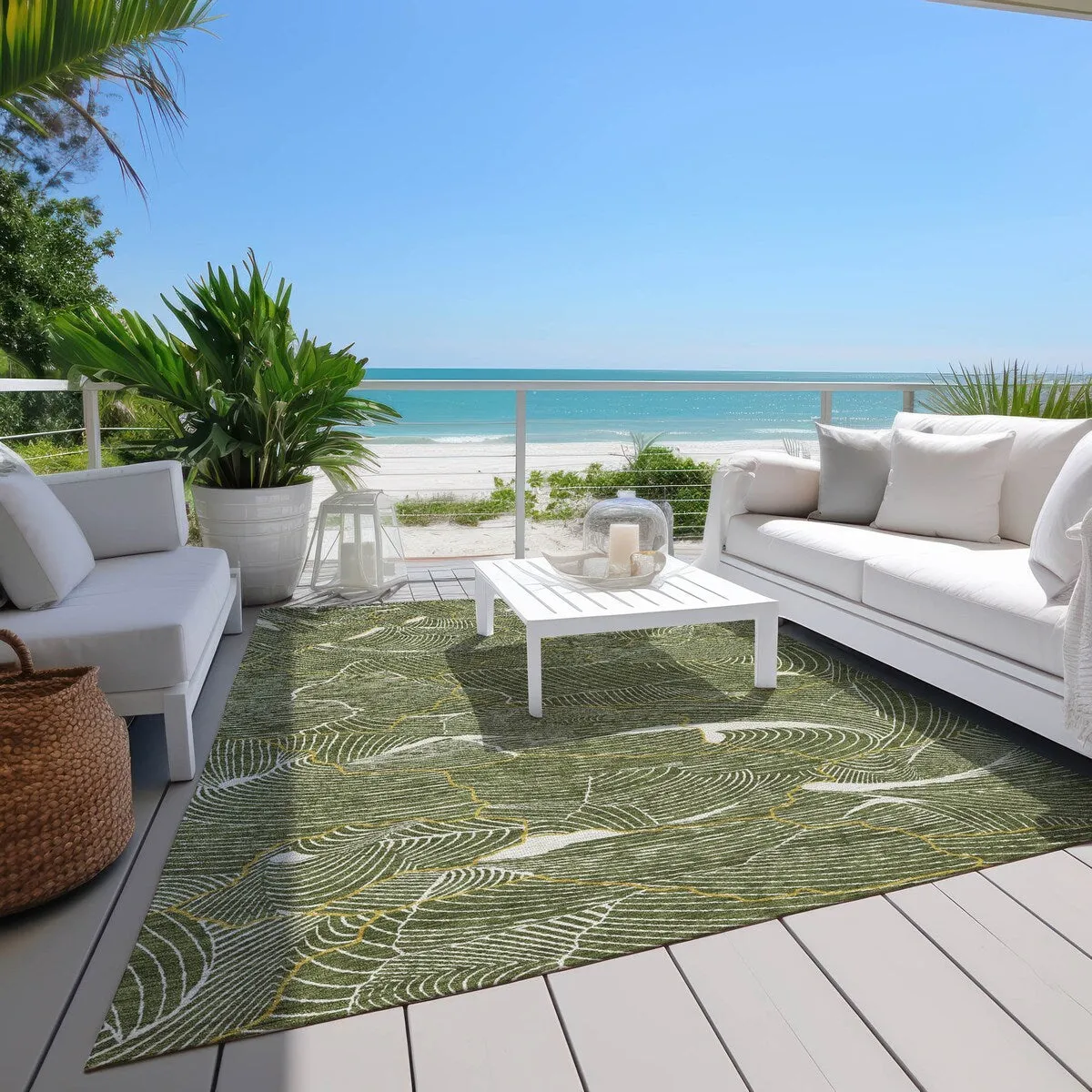 Machine Washable Indoor/ Outdoor Abstract Crackle Chantille Rug