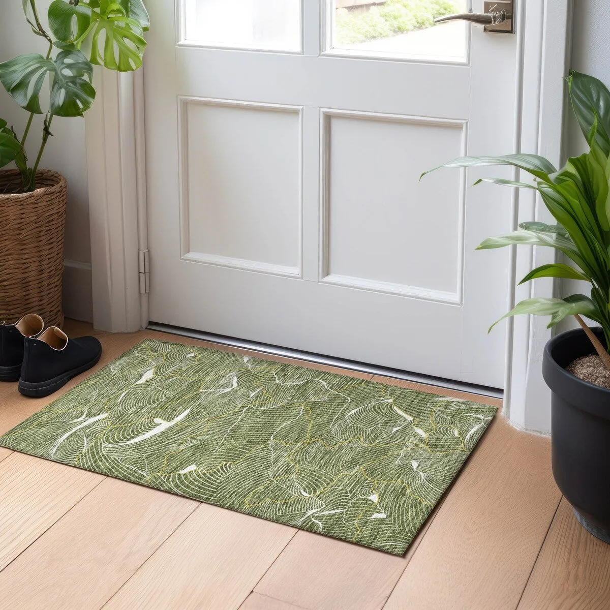 Machine Washable Indoor/ Outdoor Abstract Crackle Chantille Rug
