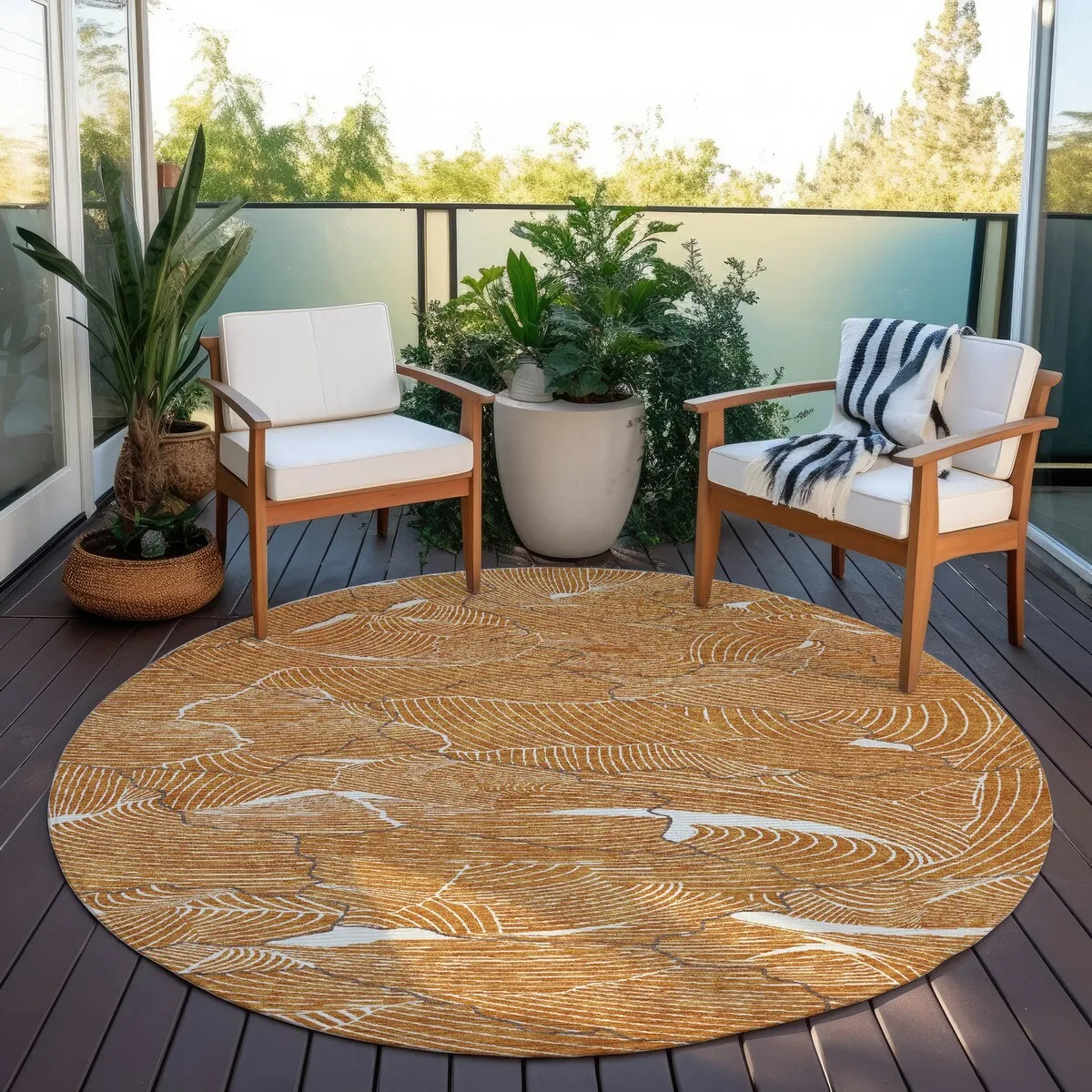 Machine Washable Indoor/ Outdoor Abstract Crackle Chantille Rug