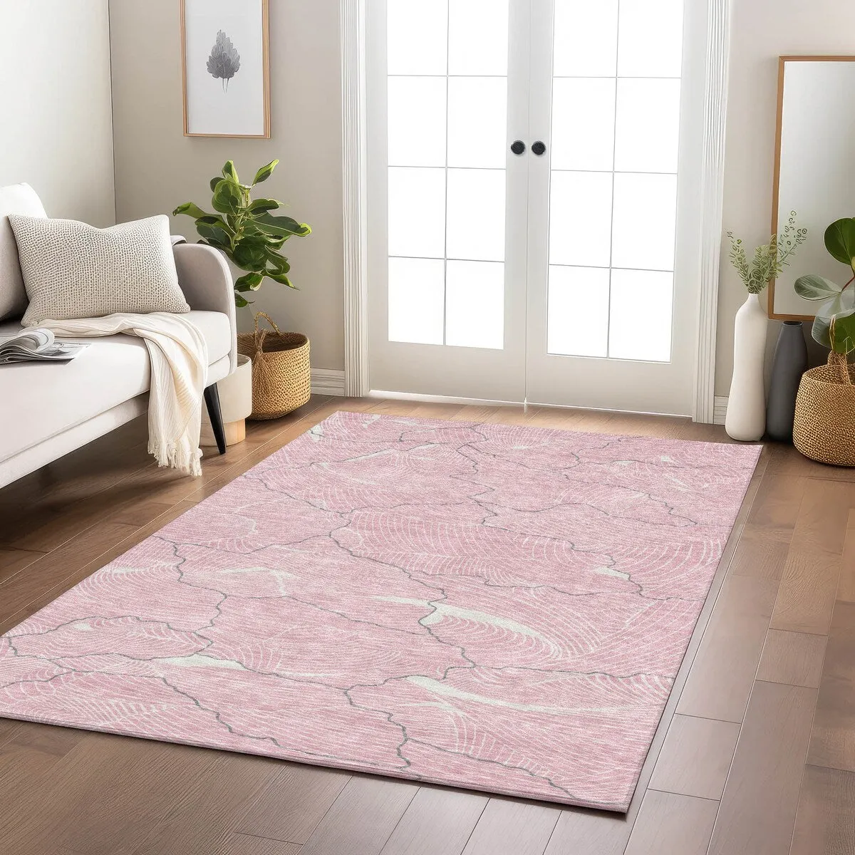 Machine Washable Indoor/ Outdoor Abstract Crackle Chantille Rug