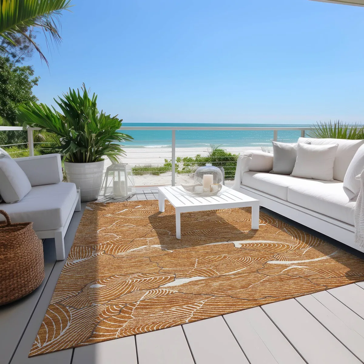 Machine Washable Indoor/ Outdoor Abstract Crackle Chantille Rug