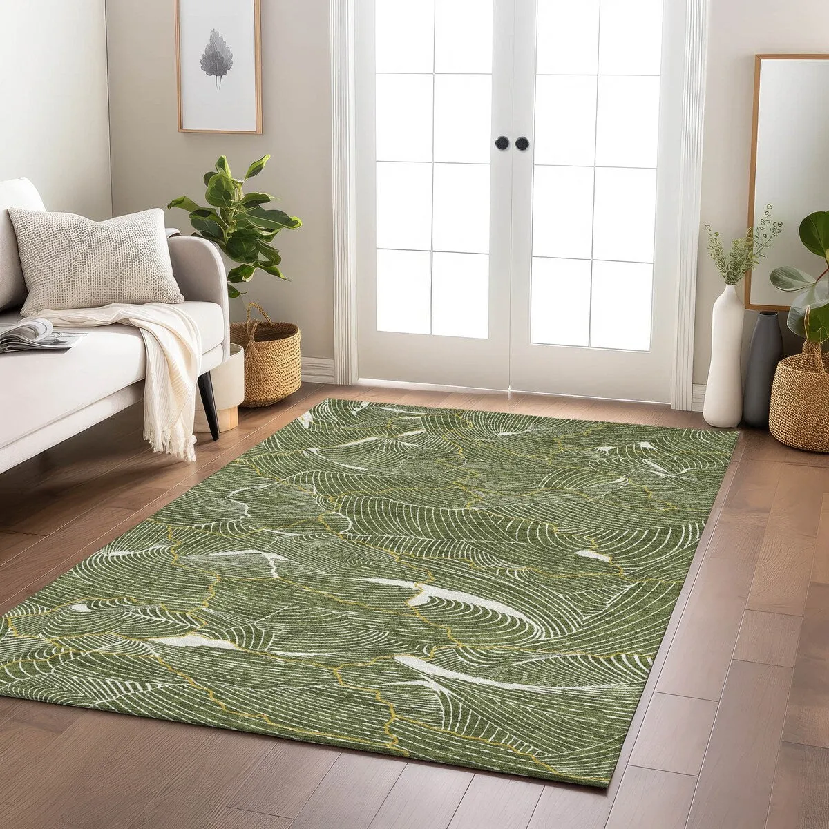 Machine Washable Indoor/ Outdoor Abstract Crackle Chantille Rug