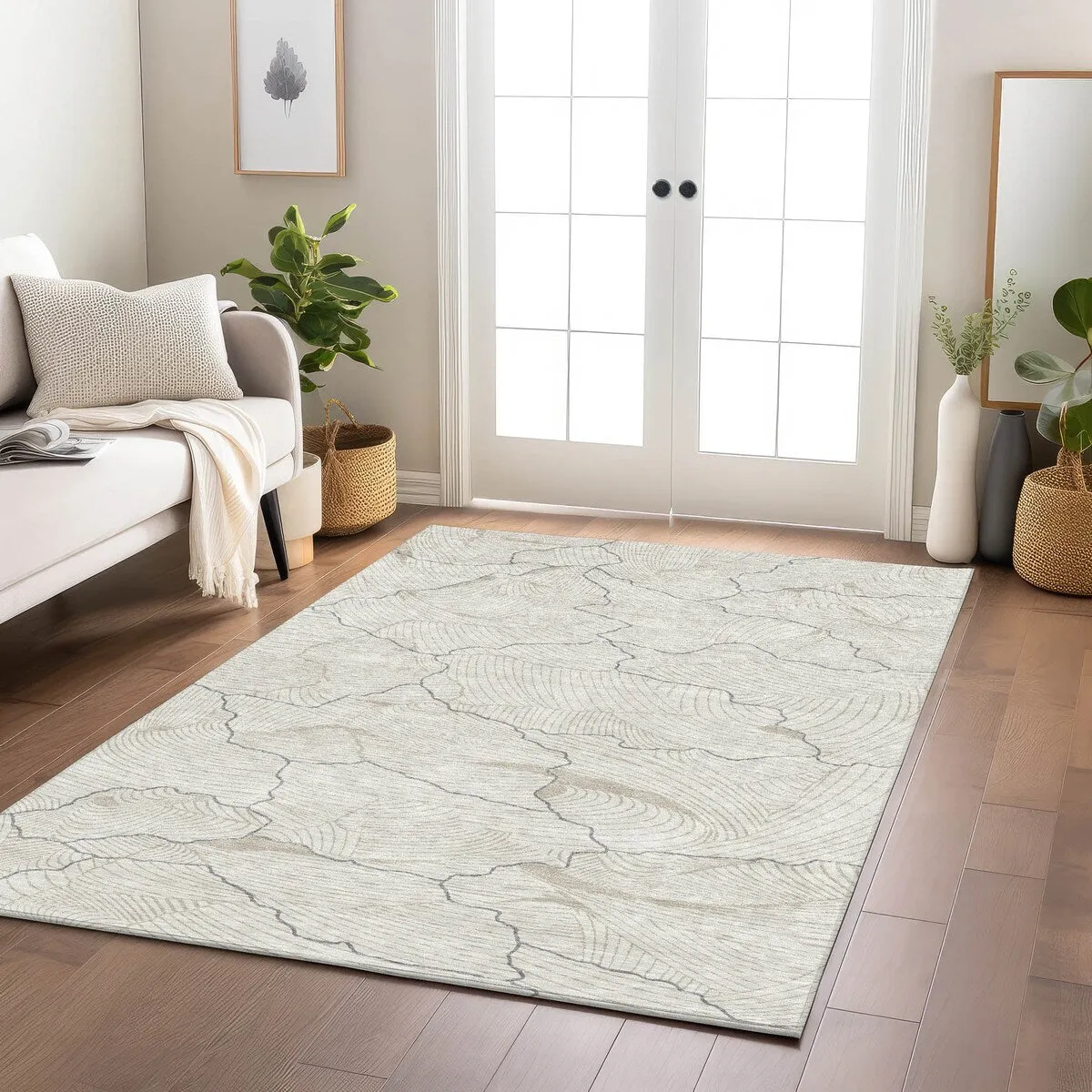Machine Washable Indoor/ Outdoor Abstract Crackle Chantille Rug
