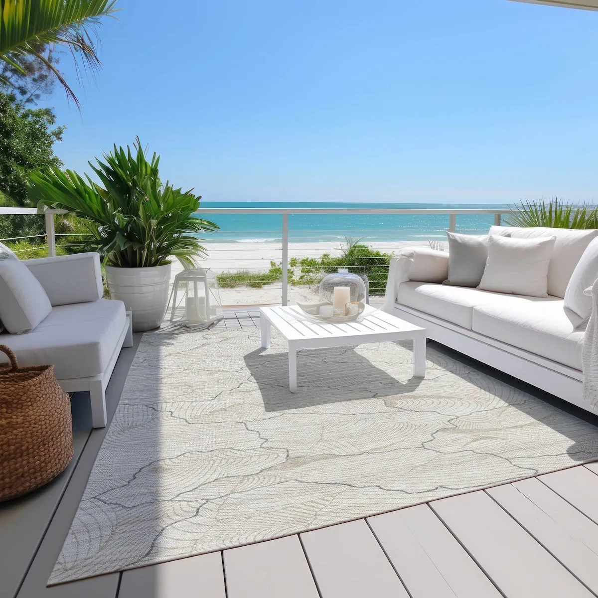 Machine Washable Indoor/ Outdoor Abstract Crackle Chantille Rug