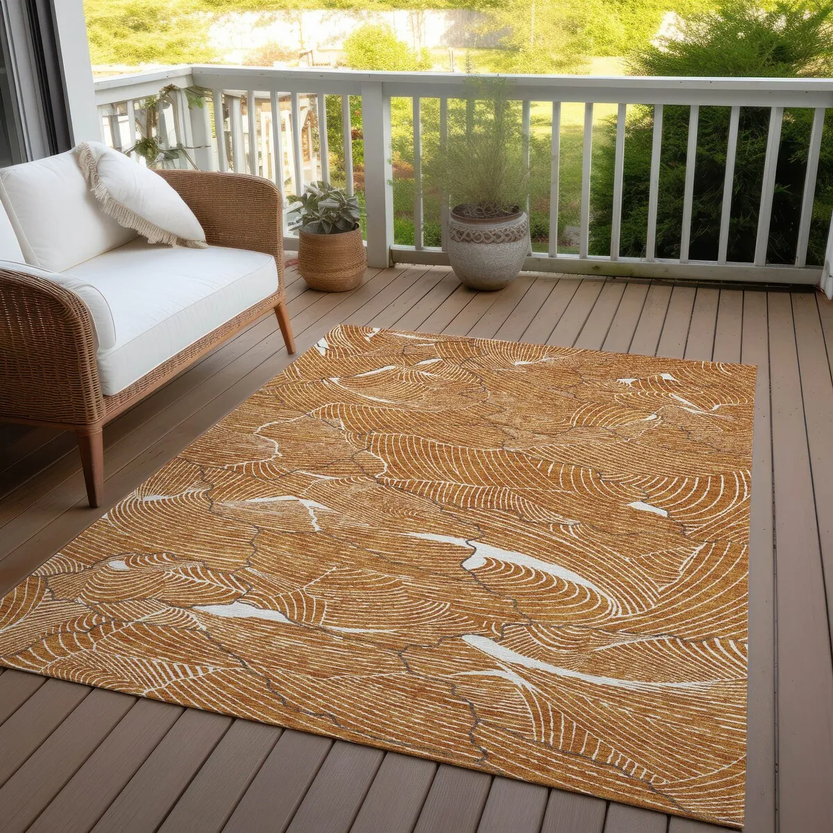 Machine Washable Indoor/ Outdoor Abstract Crackle Chantille Rug