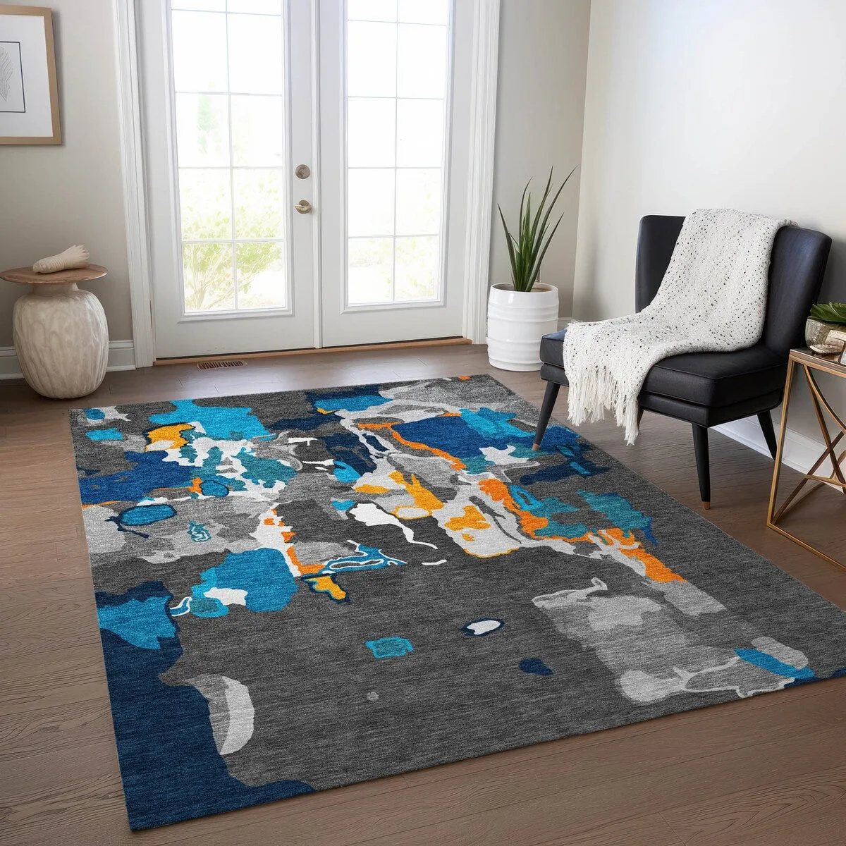 Machine Washable Indoor/ Outdoor Abstract Glam Chantille Rug