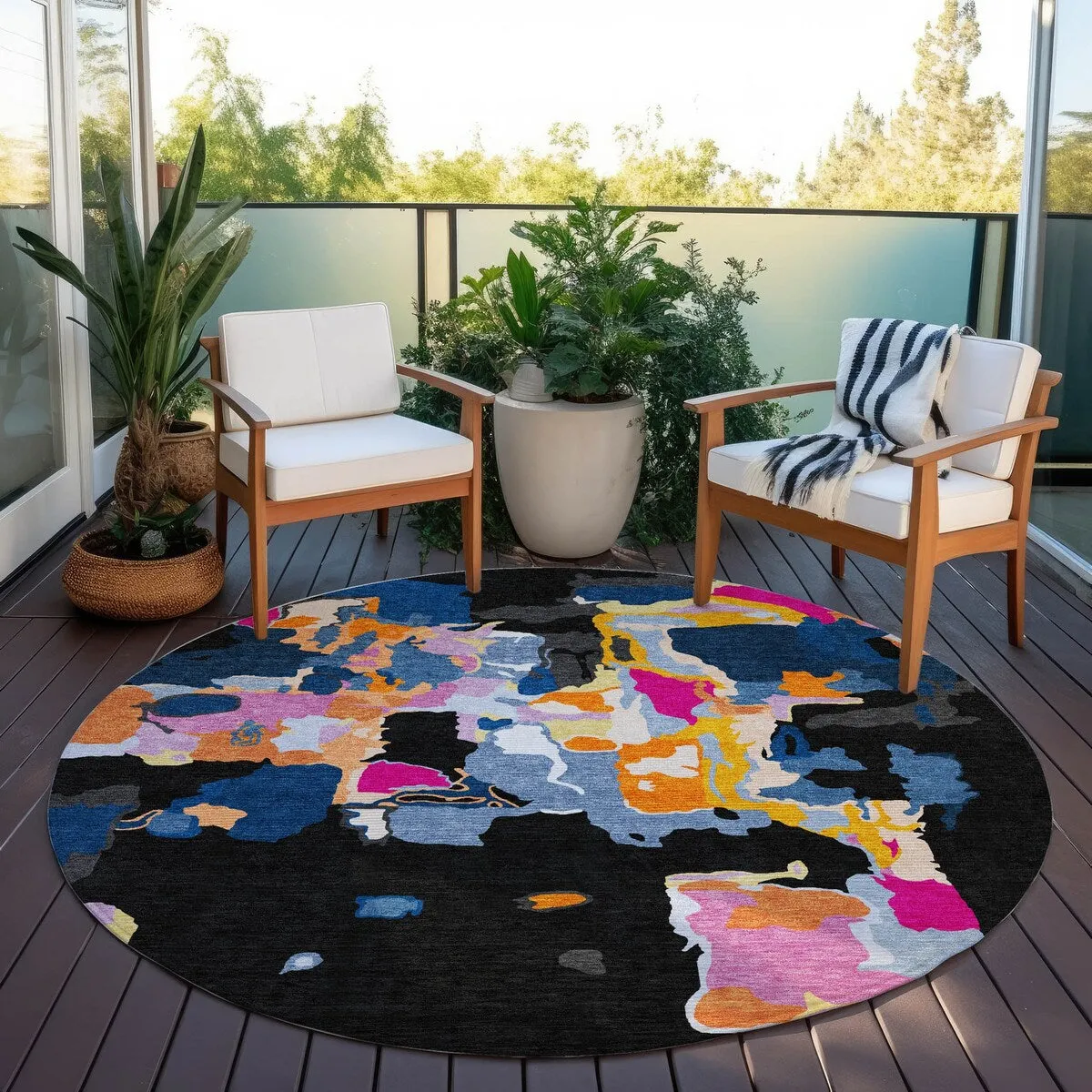 Machine Washable Indoor/ Outdoor Abstract Glam Chantille Rug