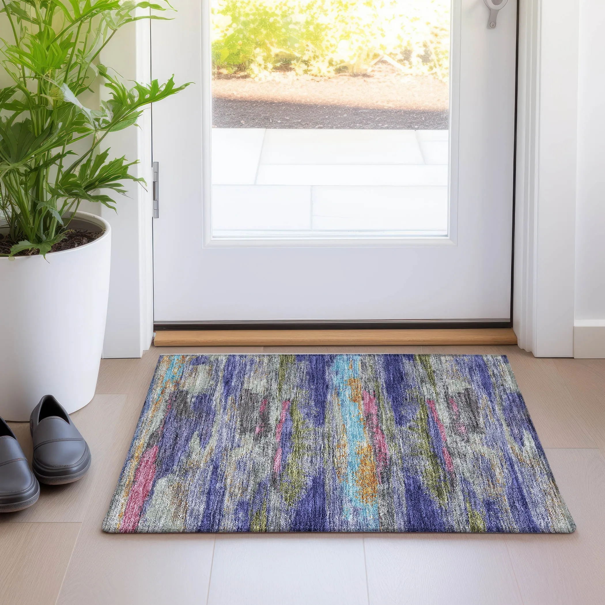 Machine Washable Indoor/ Outdoor Abstract Modern Chantille Rug