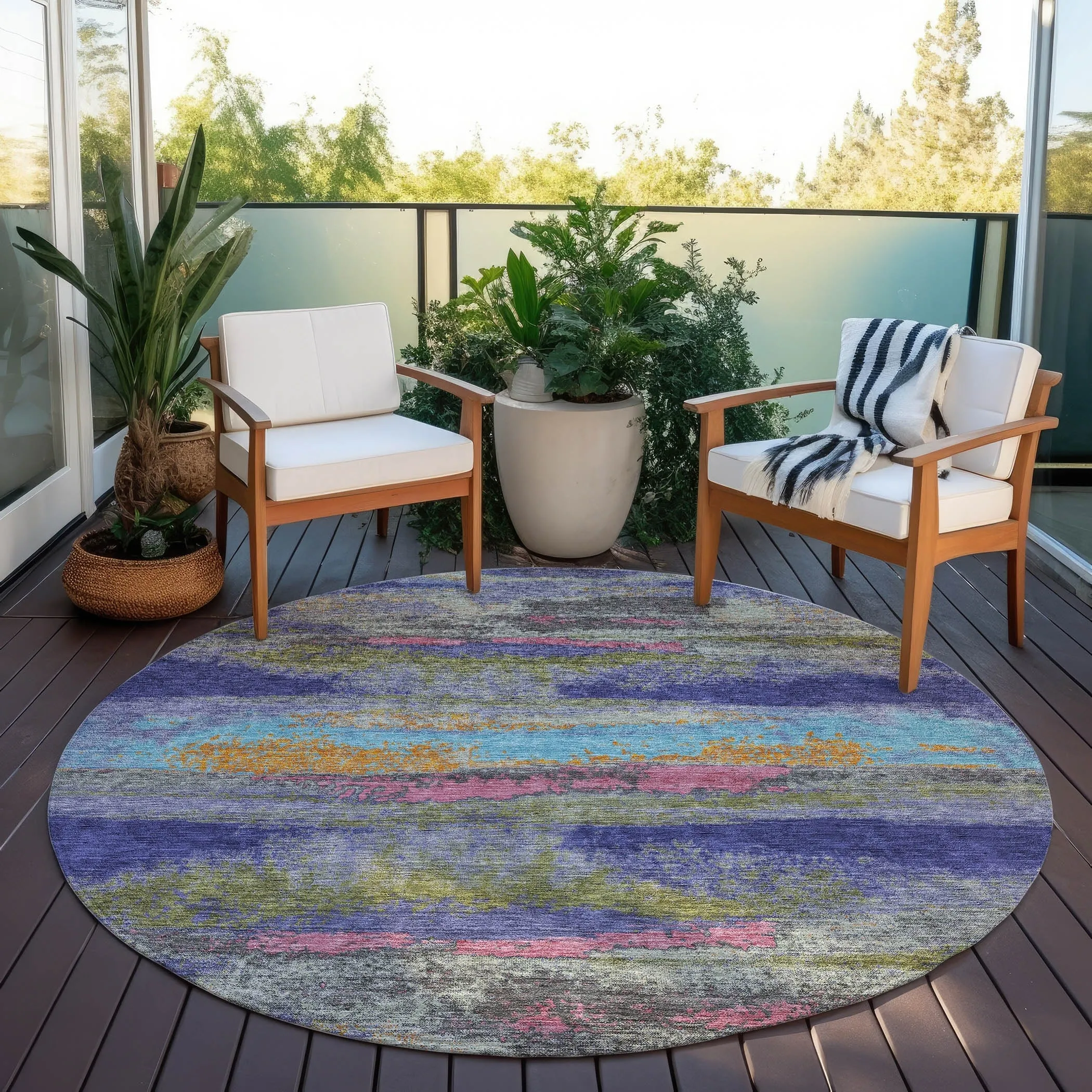 Machine Washable Indoor/ Outdoor Abstract Modern Chantille Rug