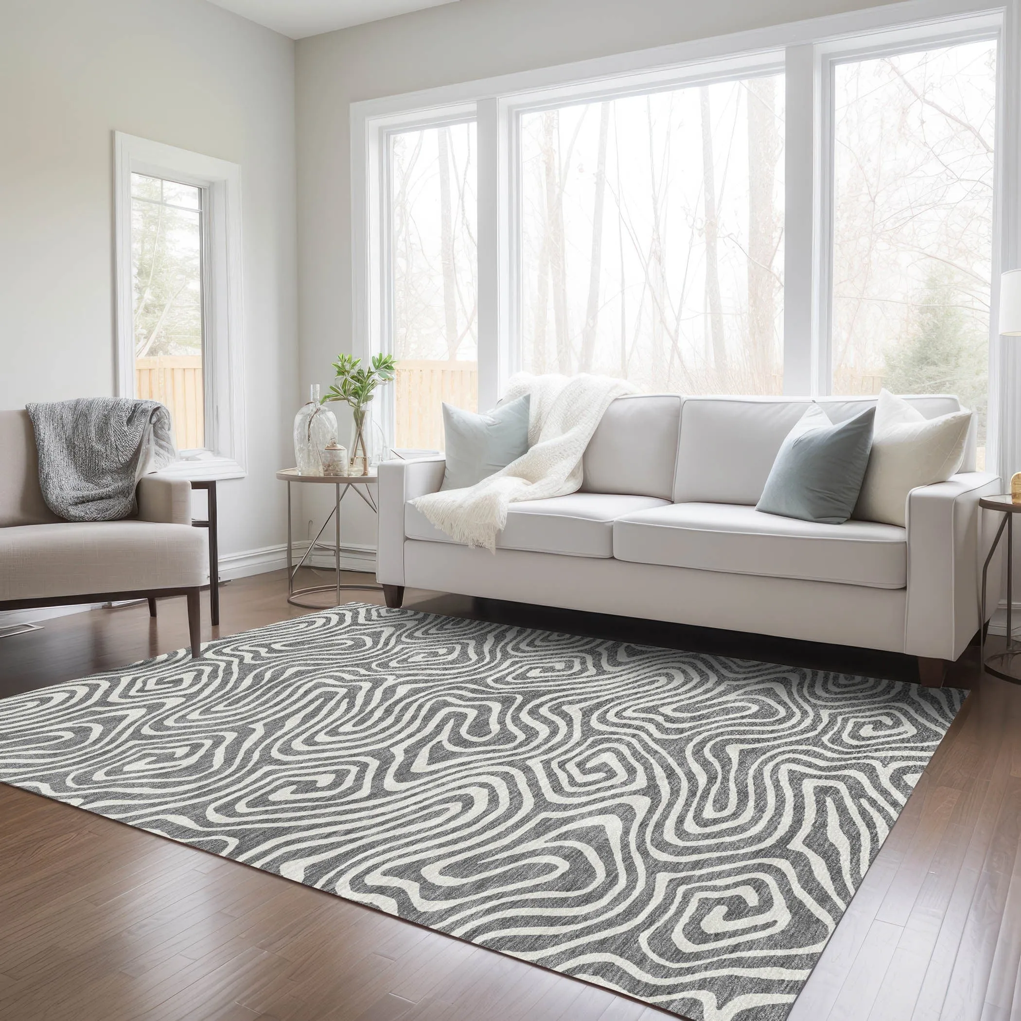 Machine Washable Indoor/ Outdoor Abstract Modern Chantille Rug
