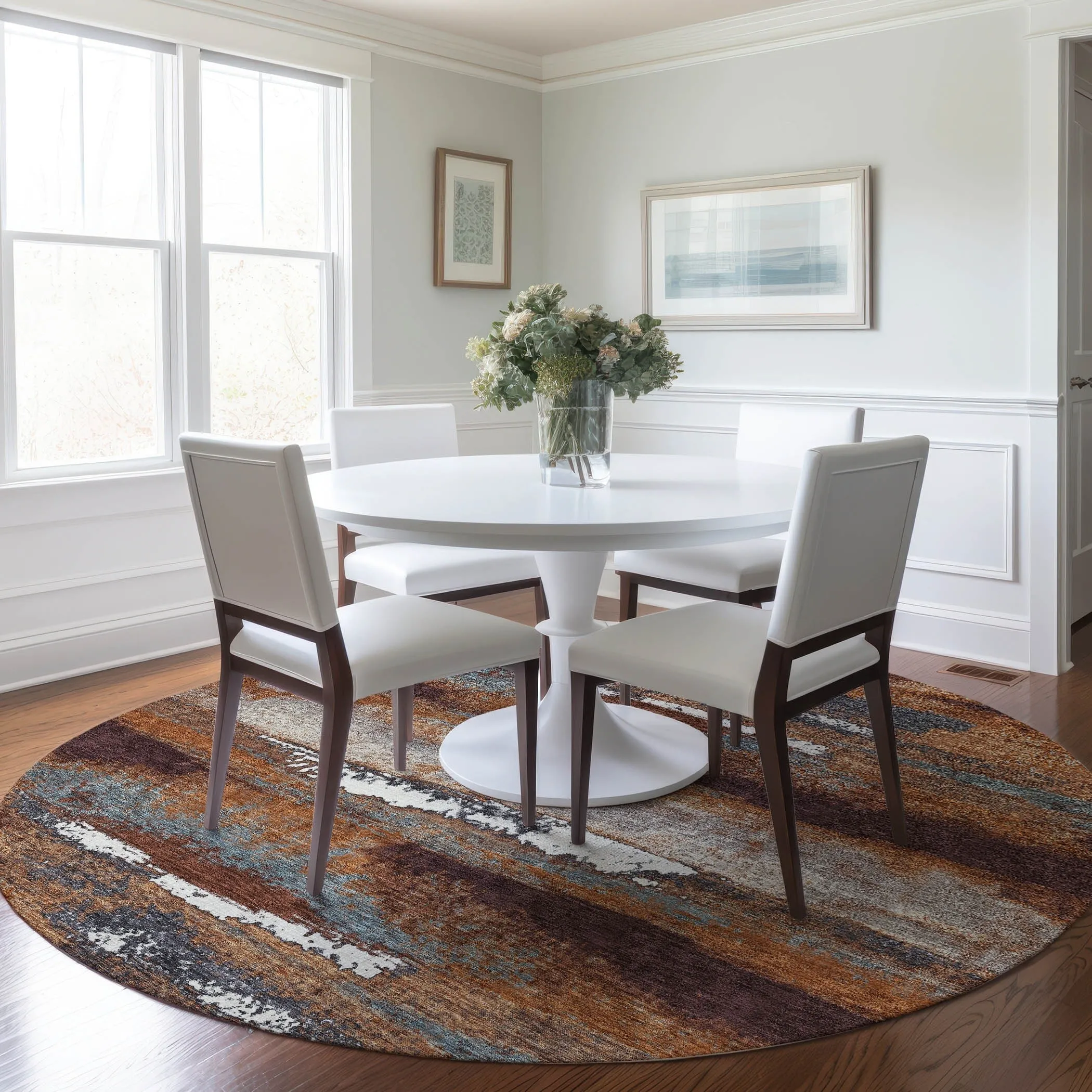 Machine Washable Indoor/ Outdoor Abstract Modern Chantille Rug