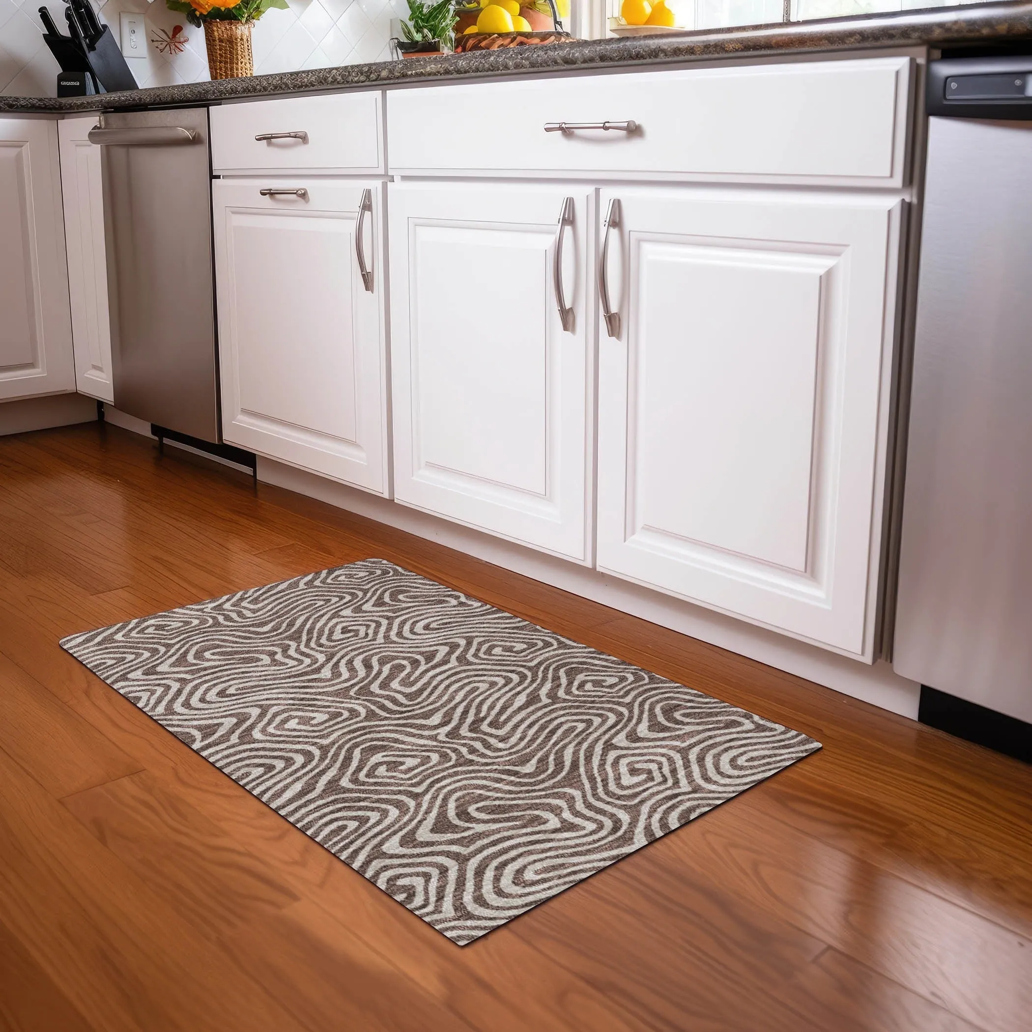 Machine Washable Indoor/ Outdoor Abstract Modern Chantille Rug