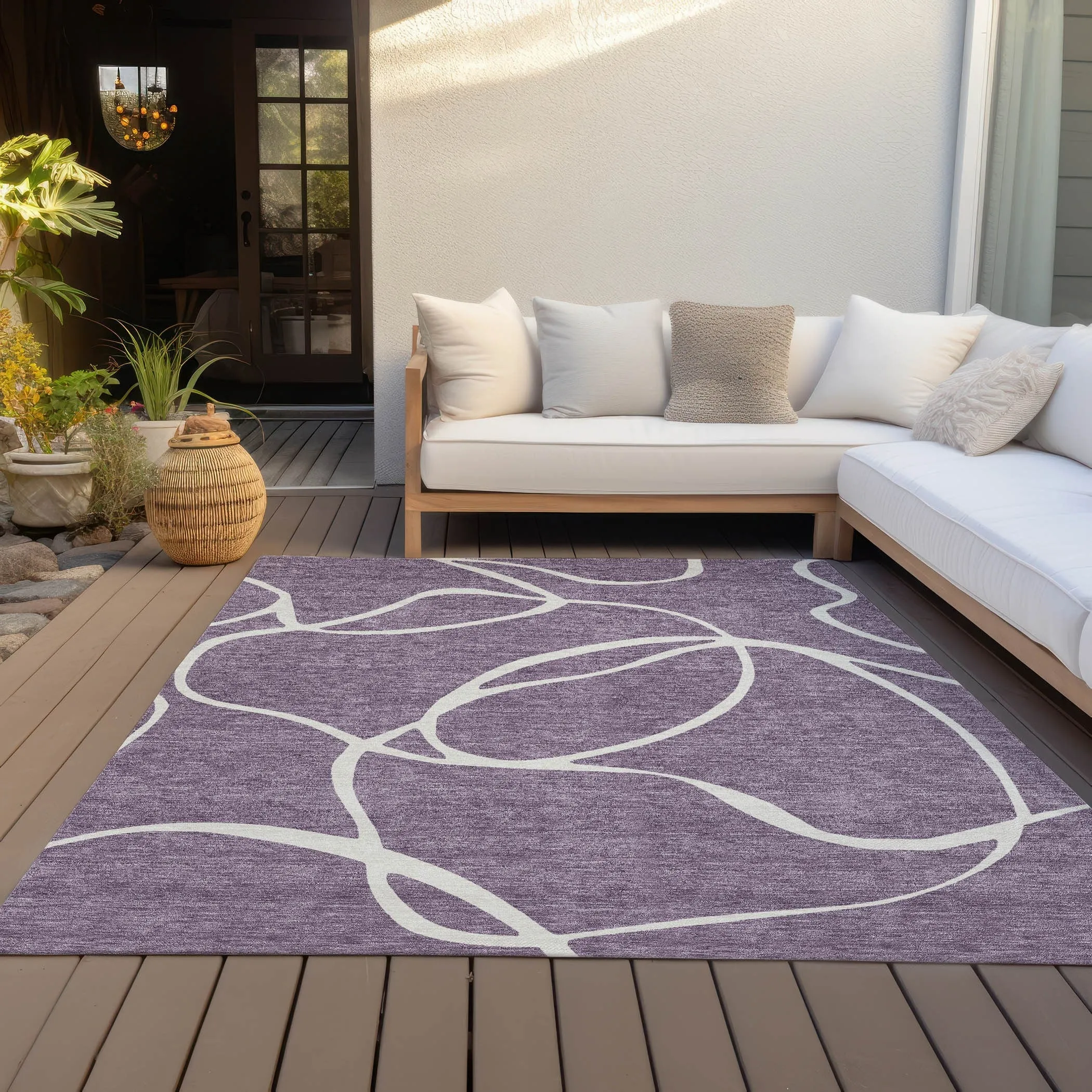 Machine Washable Indoor/ Outdoor Abstract Modern Chantille Rug