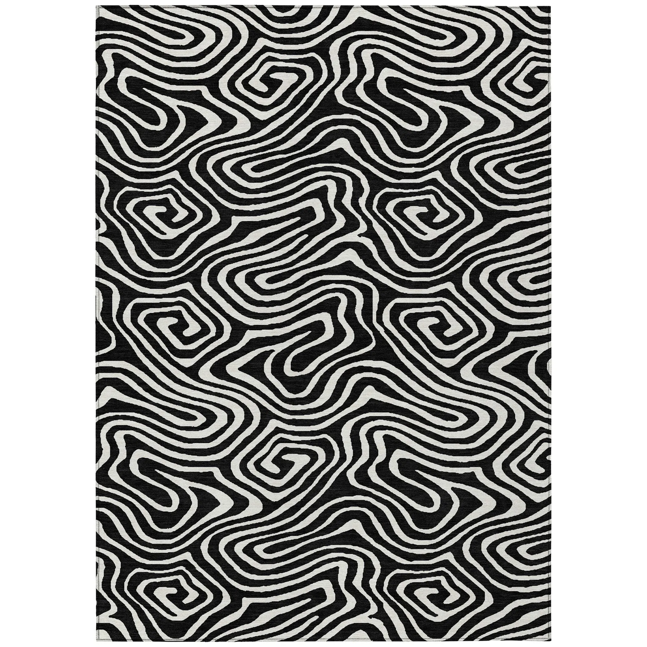 Machine Washable Indoor/ Outdoor Abstract Modern Chantille Rug