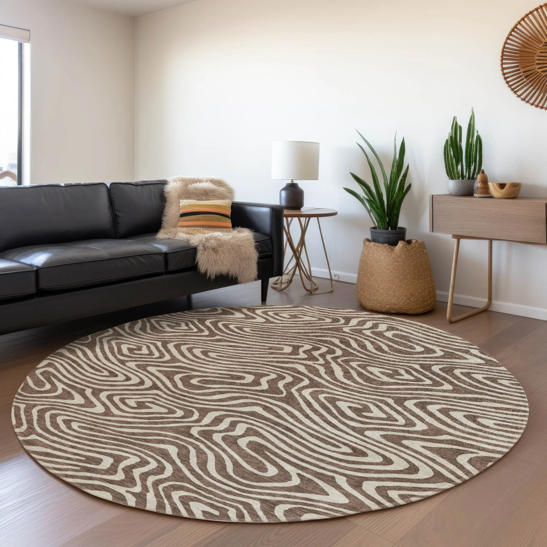 Machine Washable Indoor/ Outdoor Abstract Modern Chantille Rug