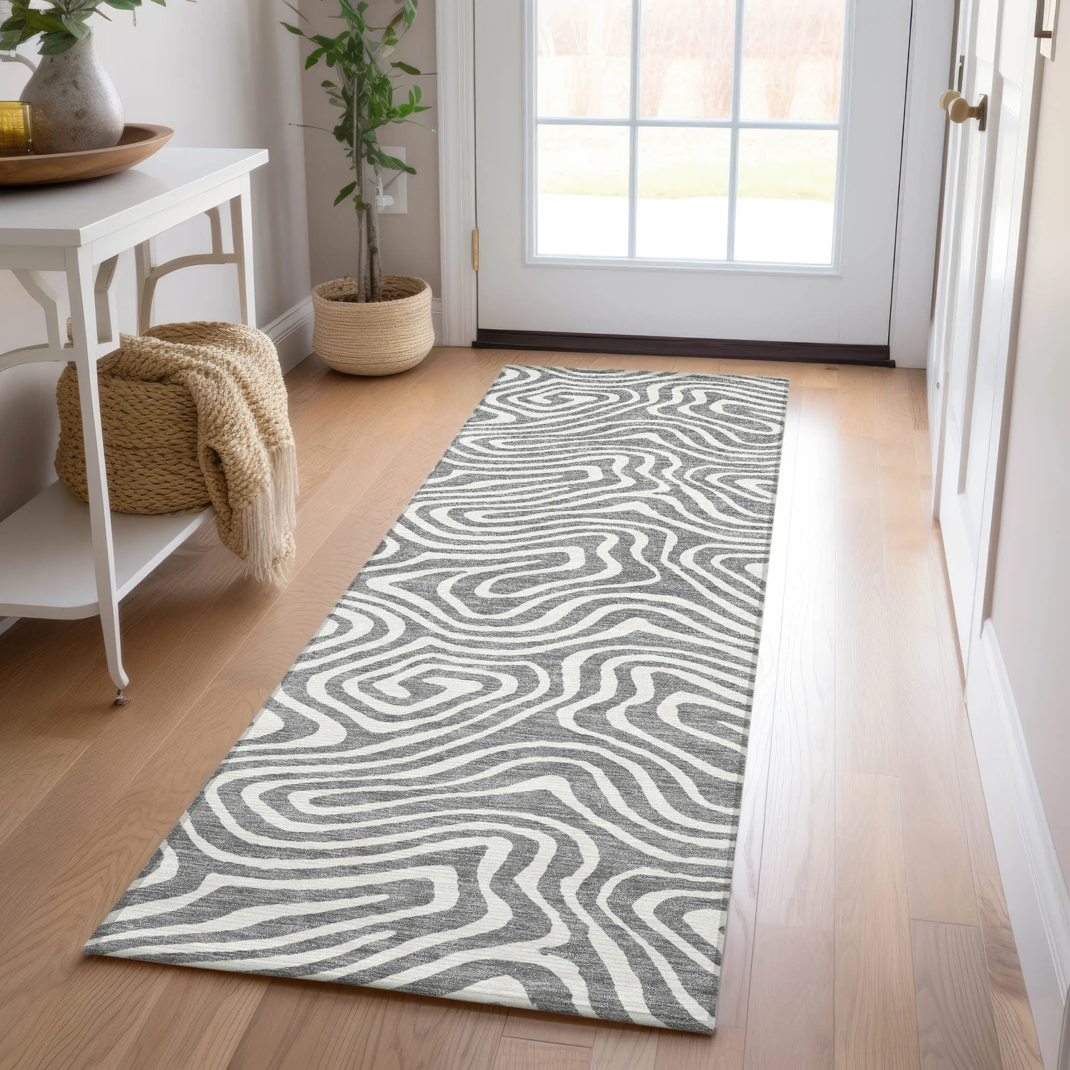 Machine Washable Indoor/ Outdoor Abstract Modern Chantille Rug