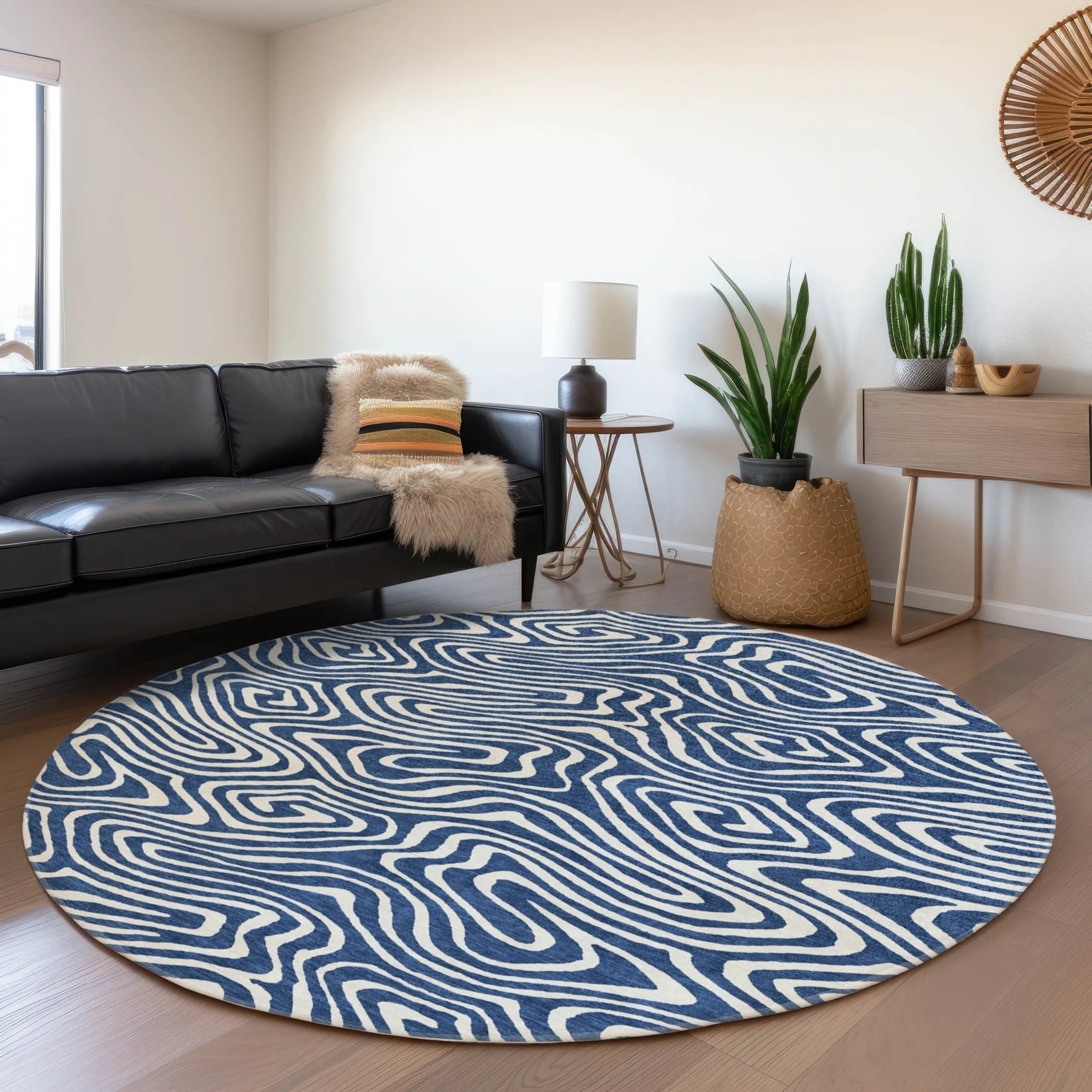 Machine Washable Indoor/ Outdoor Abstract Modern Chantille Rug
