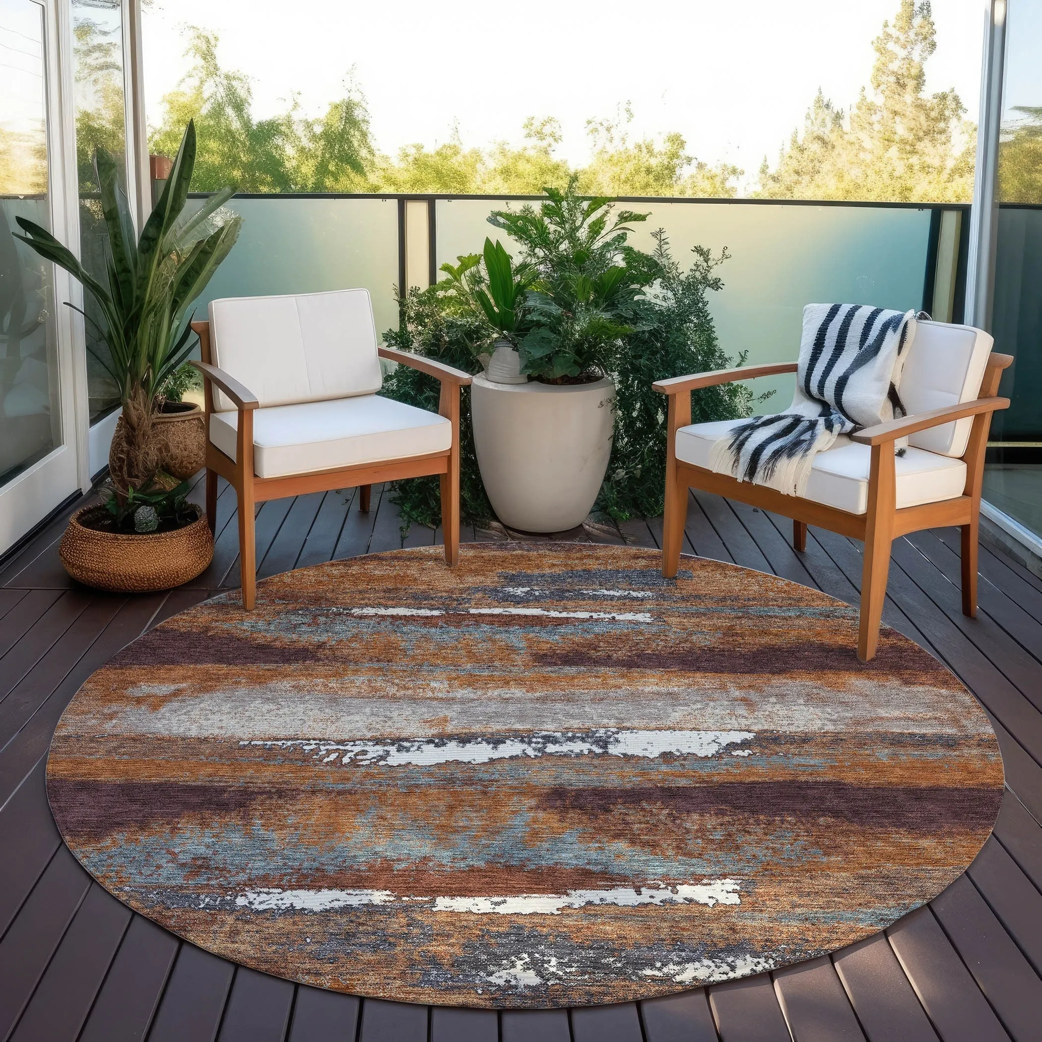 Machine Washable Indoor/ Outdoor Abstract Modern Chantille Rug