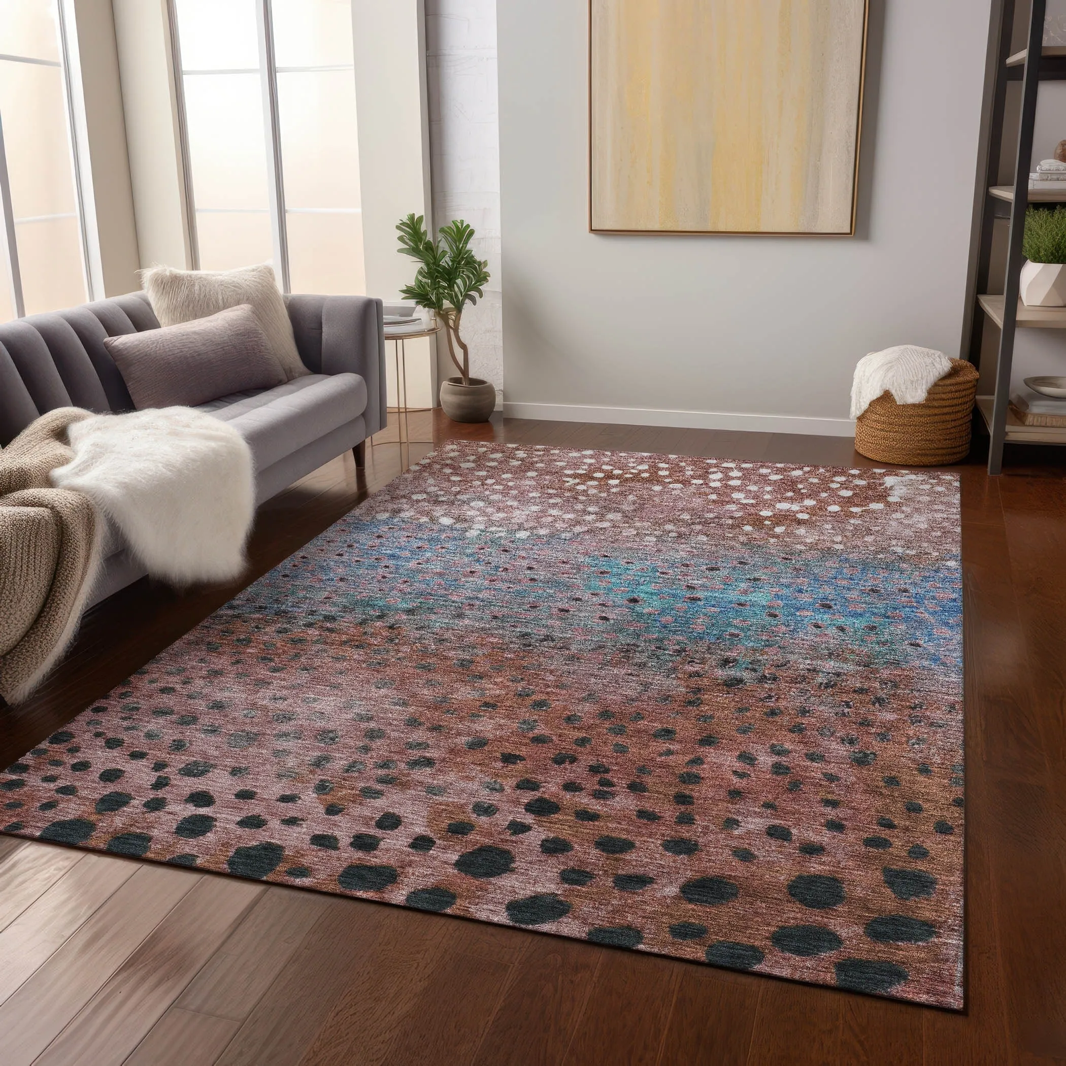 Machine Washable Indoor/ Outdoor Abstract Modern Chantille Rug