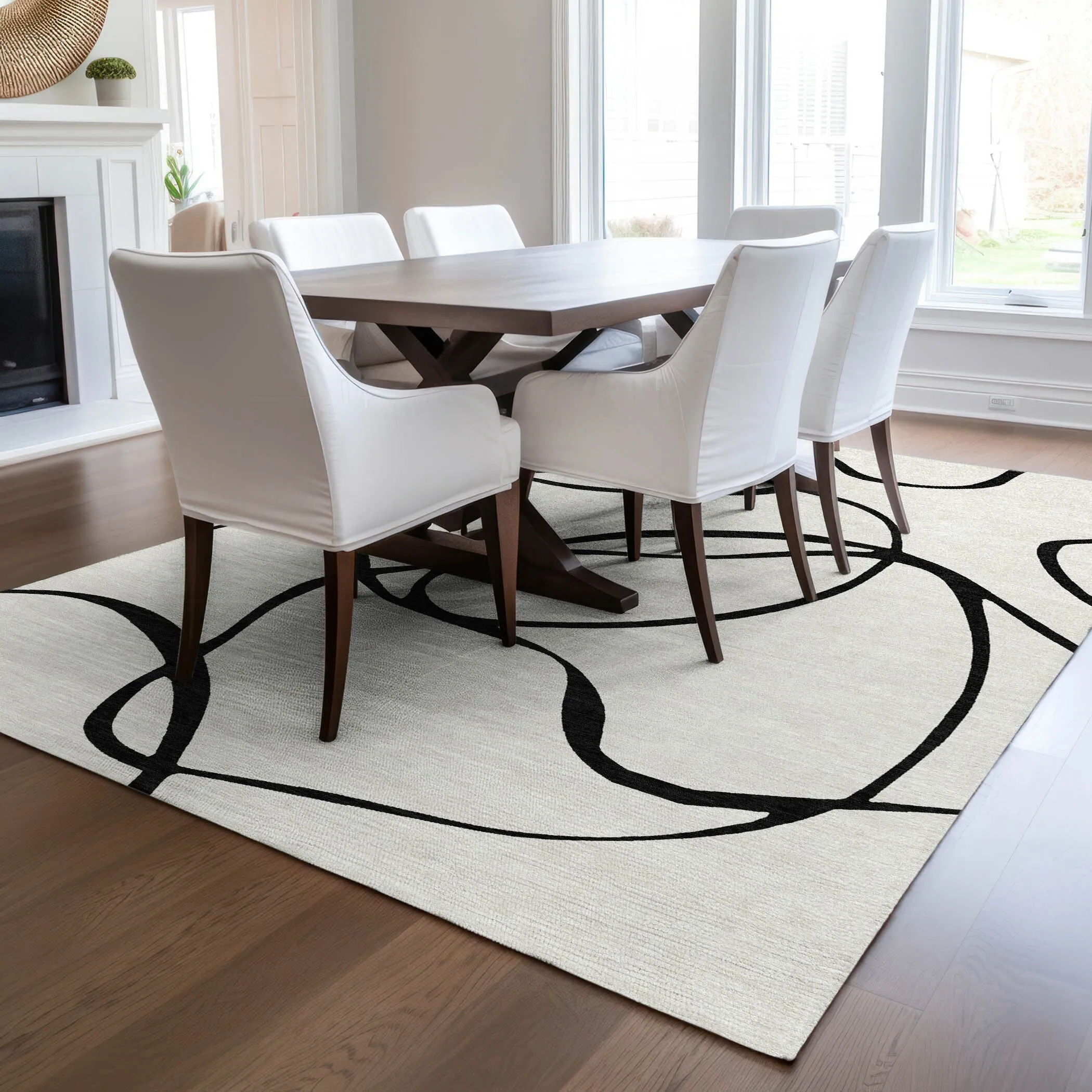 Machine Washable Indoor/ Outdoor Abstract Modern Chantille Rug