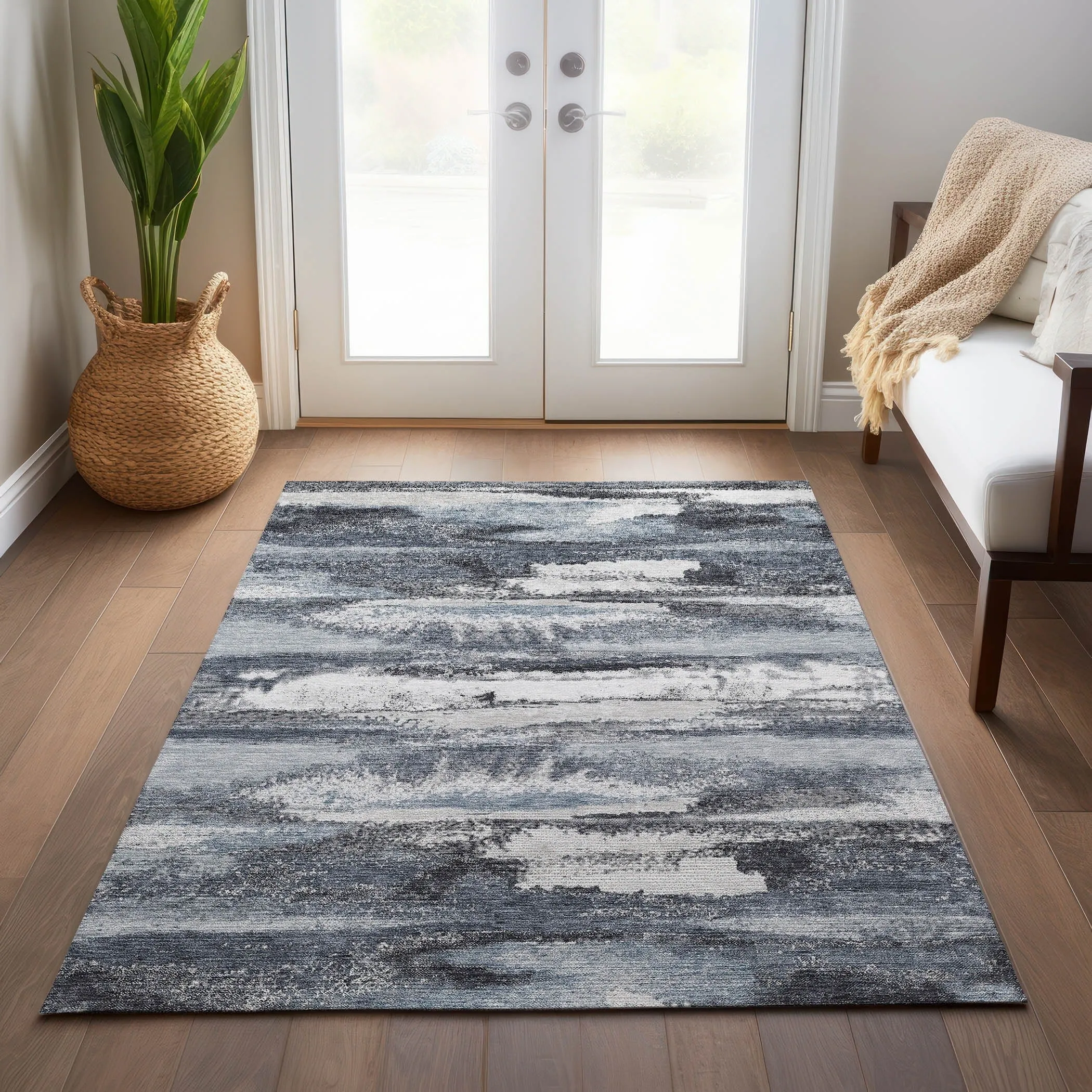 Machine Washable Indoor/ Outdoor Abstract Modern Chantille Rug