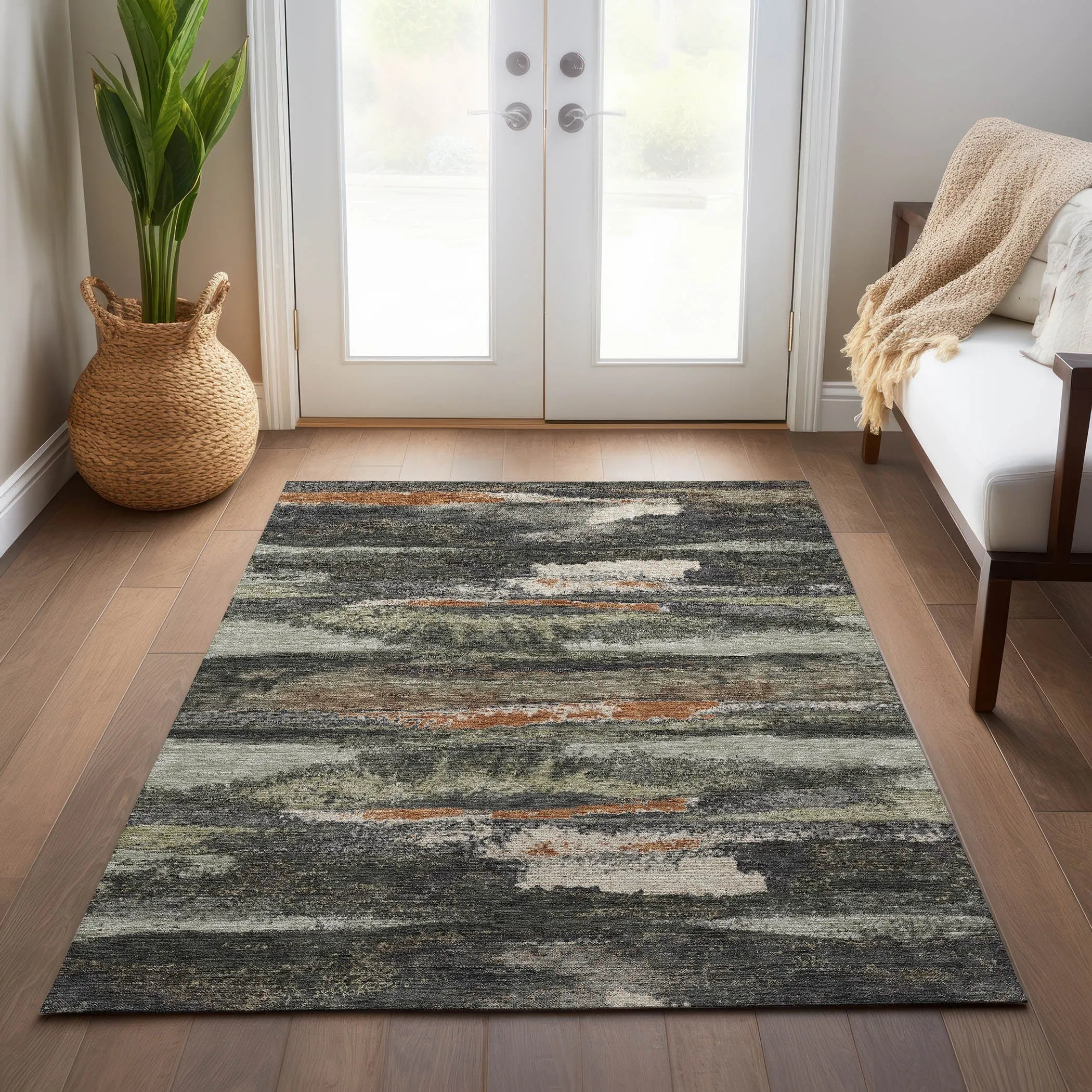 Machine Washable Indoor/ Outdoor Abstract Modern Chantille Rug
