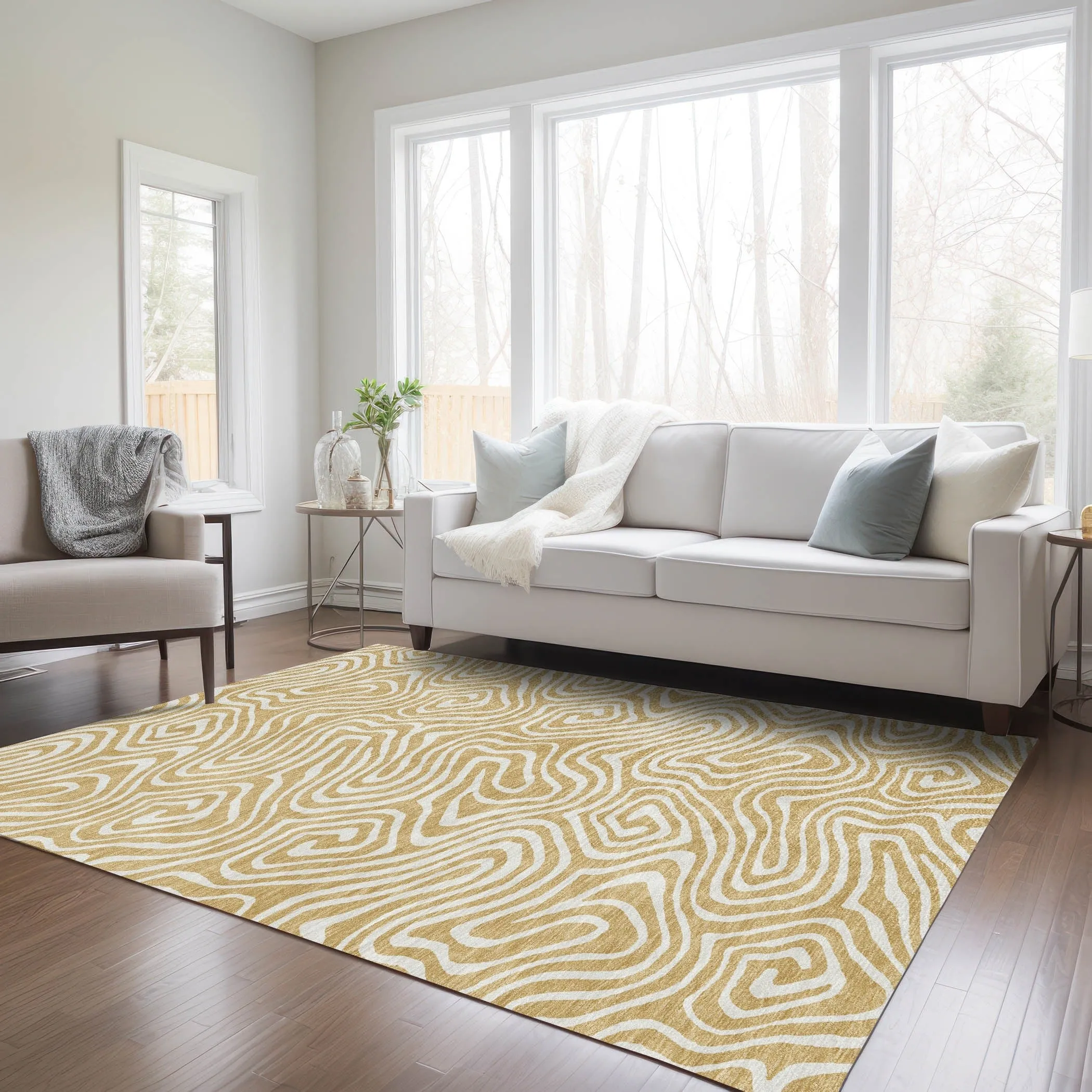 Machine Washable Indoor/ Outdoor Abstract Modern Chantille Rug