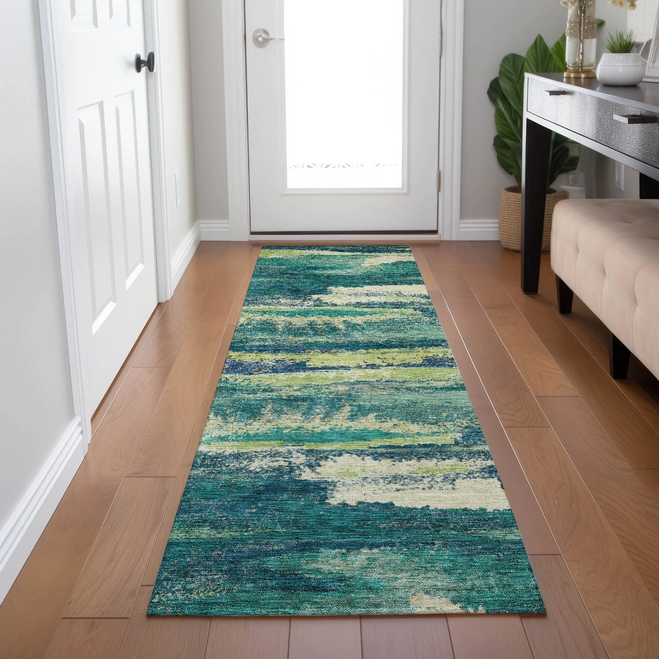 Machine Washable Indoor/ Outdoor Abstract Modern Chantille Rug
