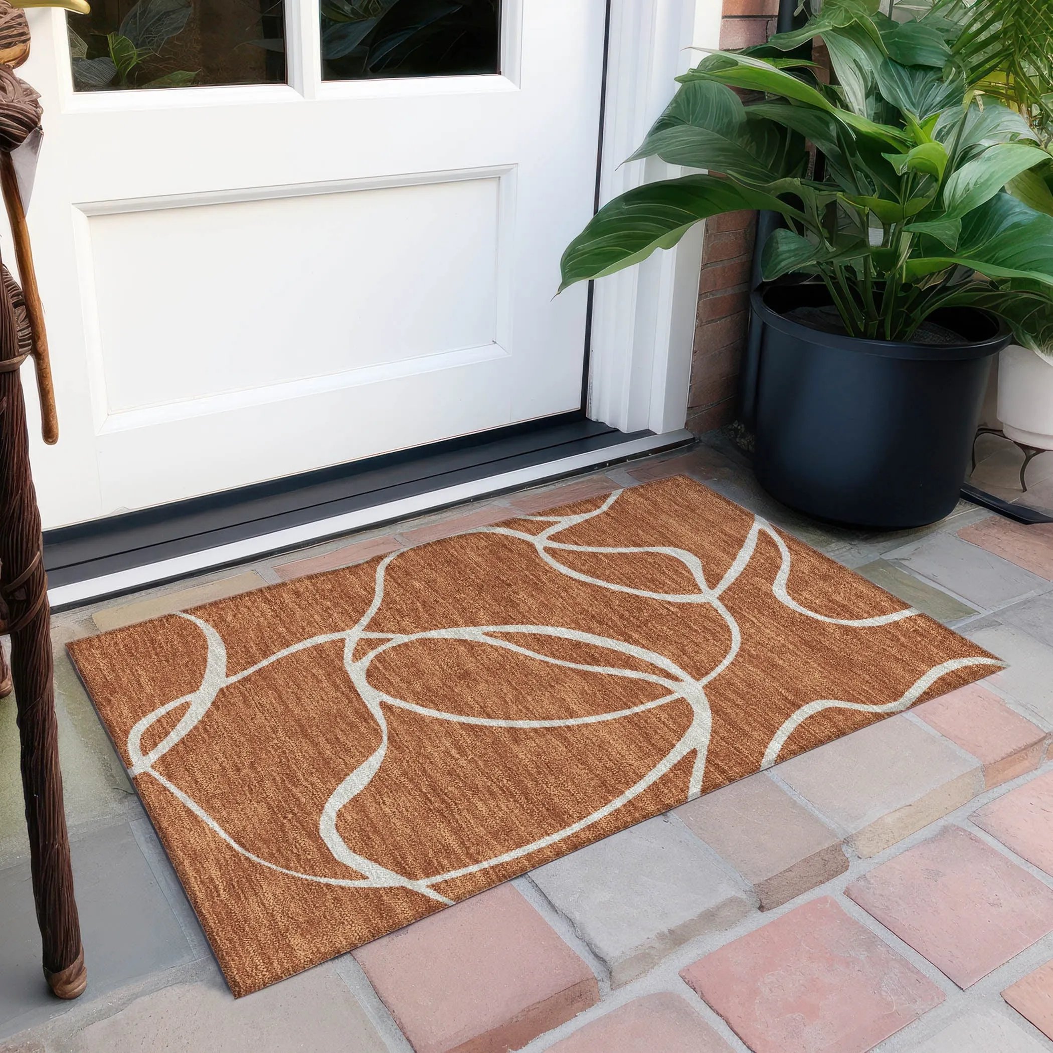 Machine Washable Indoor/ Outdoor Abstract Modern Chantille Rug