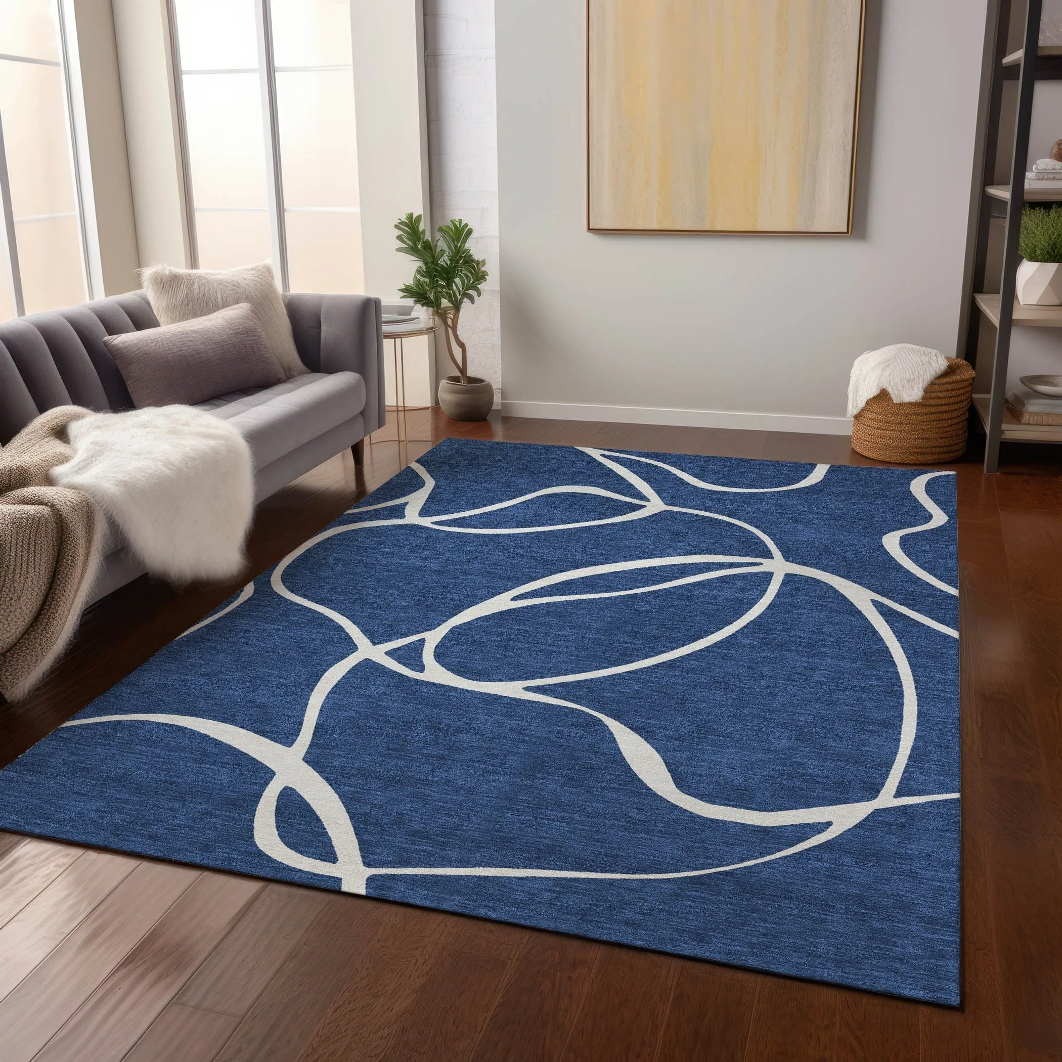 Machine Washable Indoor/ Outdoor Abstract Modern Chantille Rug