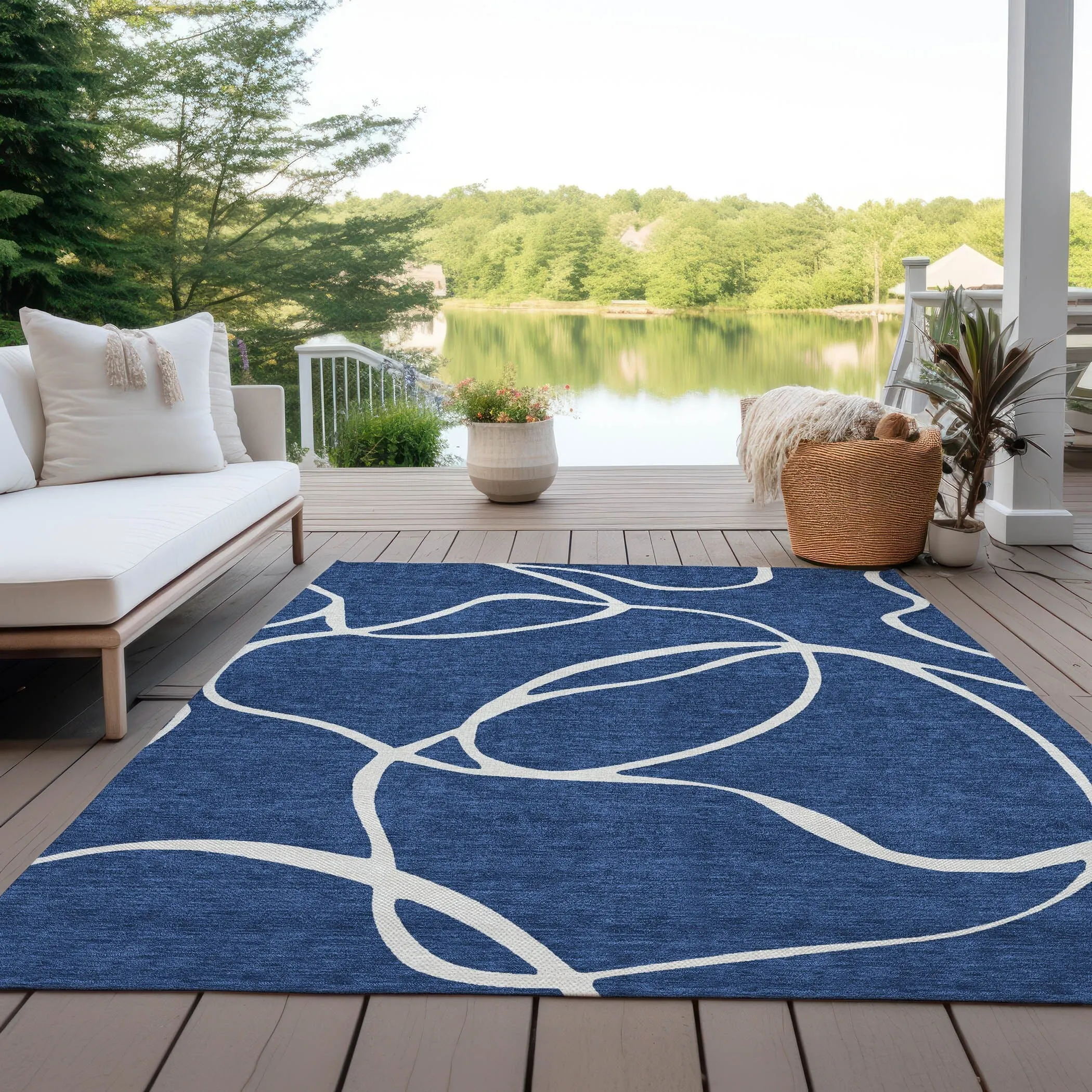 Machine Washable Indoor/ Outdoor Abstract Modern Chantille Rug