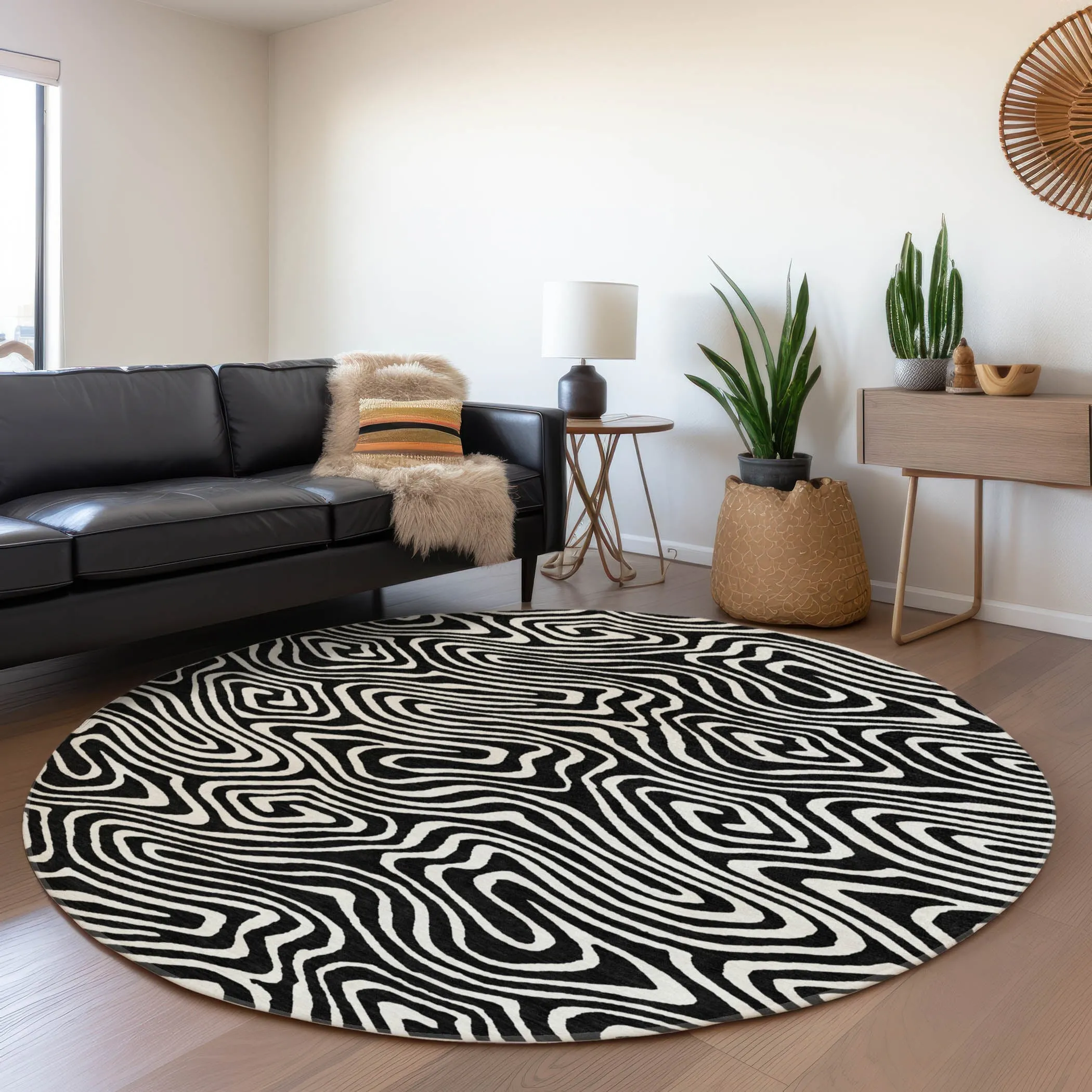 Machine Washable Indoor/ Outdoor Abstract Modern Chantille Rug