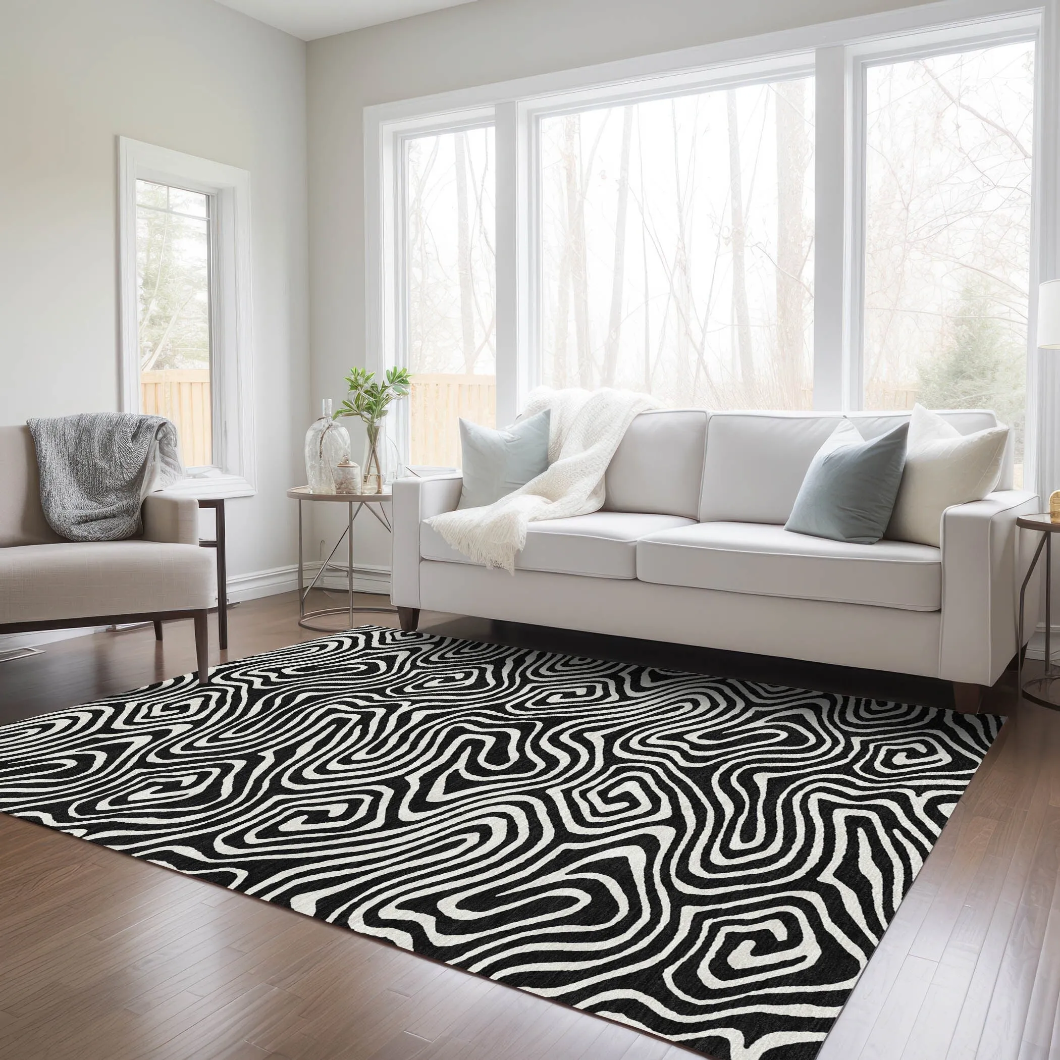 Machine Washable Indoor/ Outdoor Abstract Modern Chantille Rug