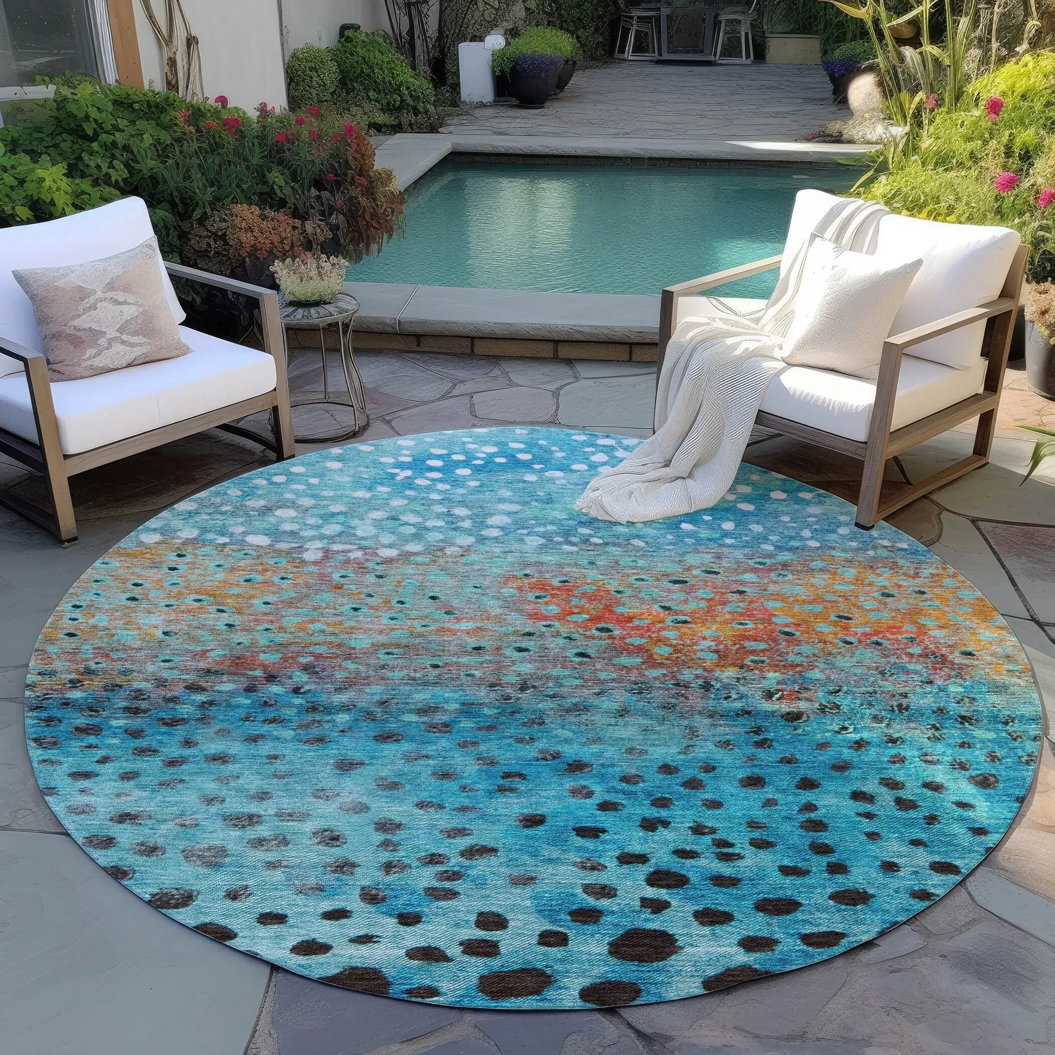 Machine Washable Indoor/ Outdoor Abstract Modern Chantille Rug
