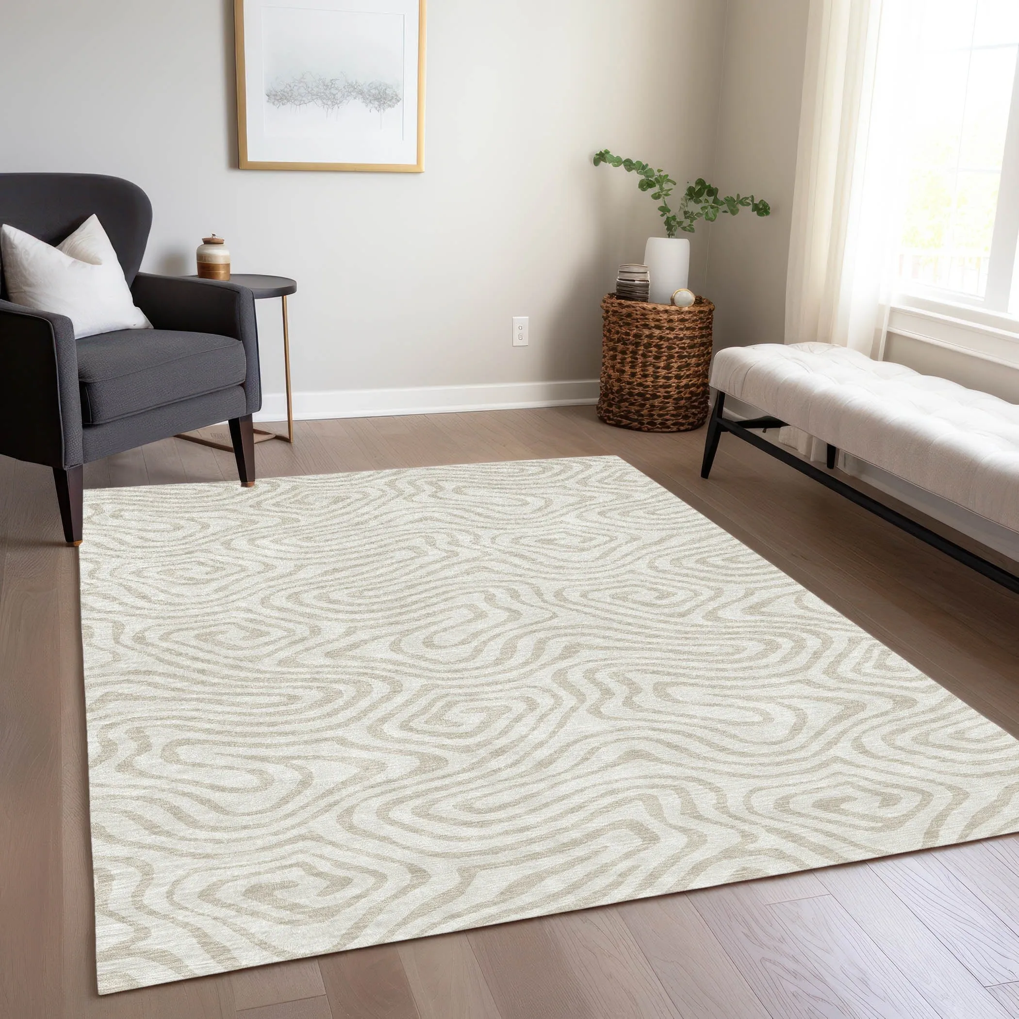Machine Washable Indoor/ Outdoor Abstract Modern Chantille Rug