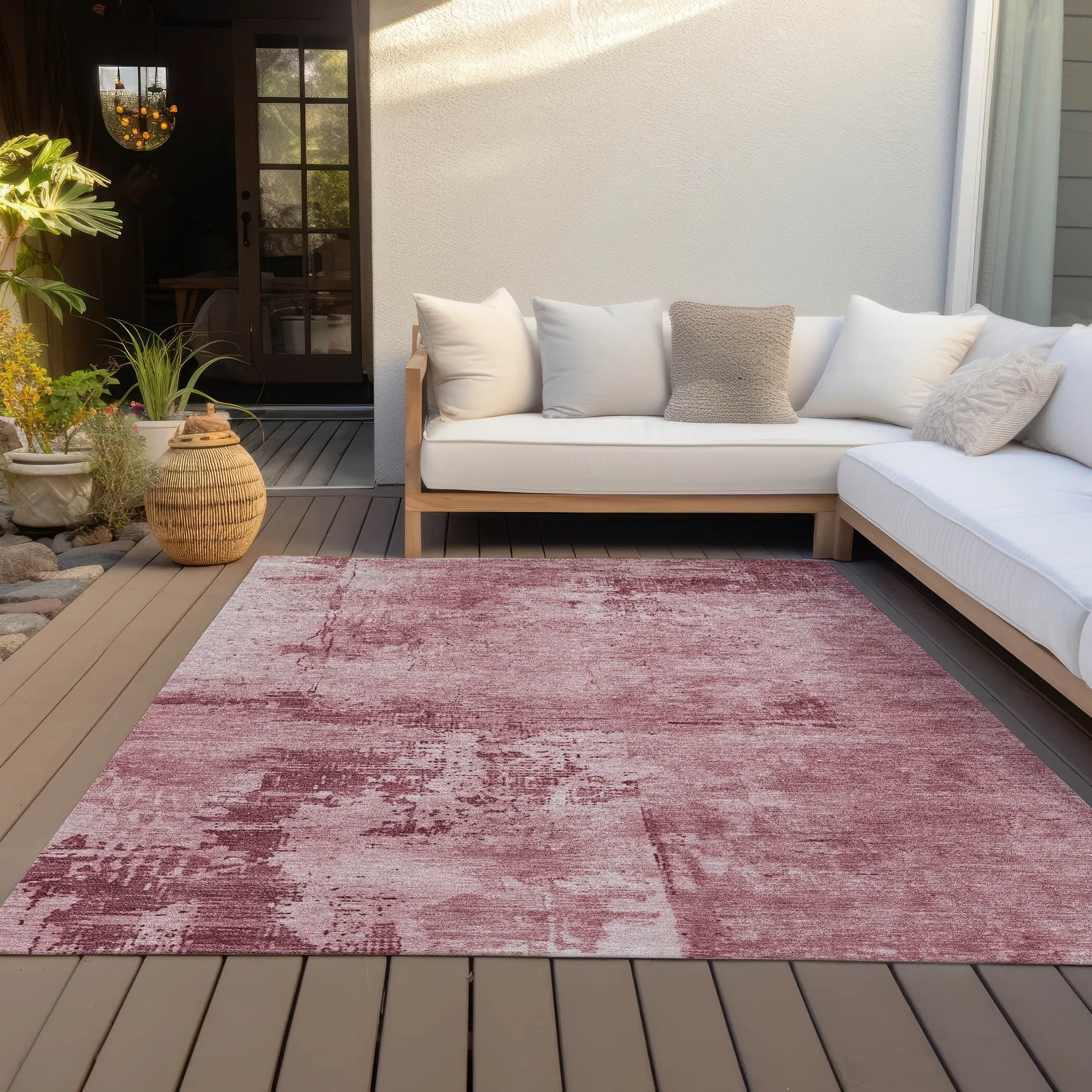 Machine Washable Indoor/ Outdoor Abstract Modern Chantille Rug