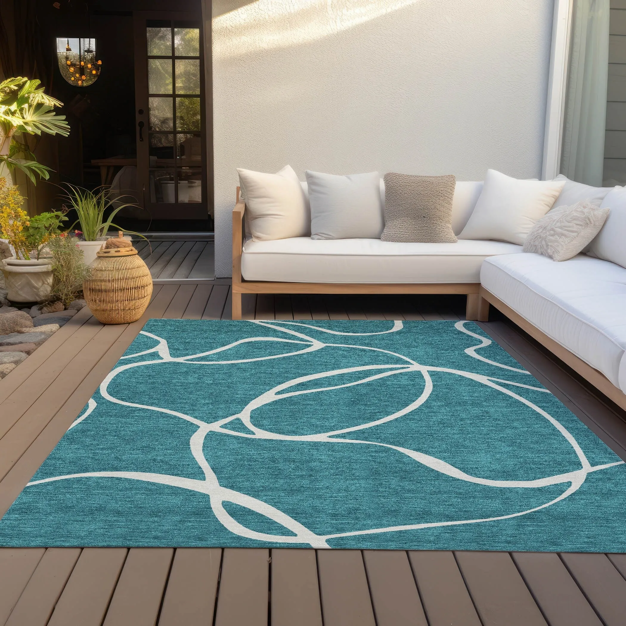 Machine Washable Indoor/ Outdoor Abstract Modern Chantille Rug