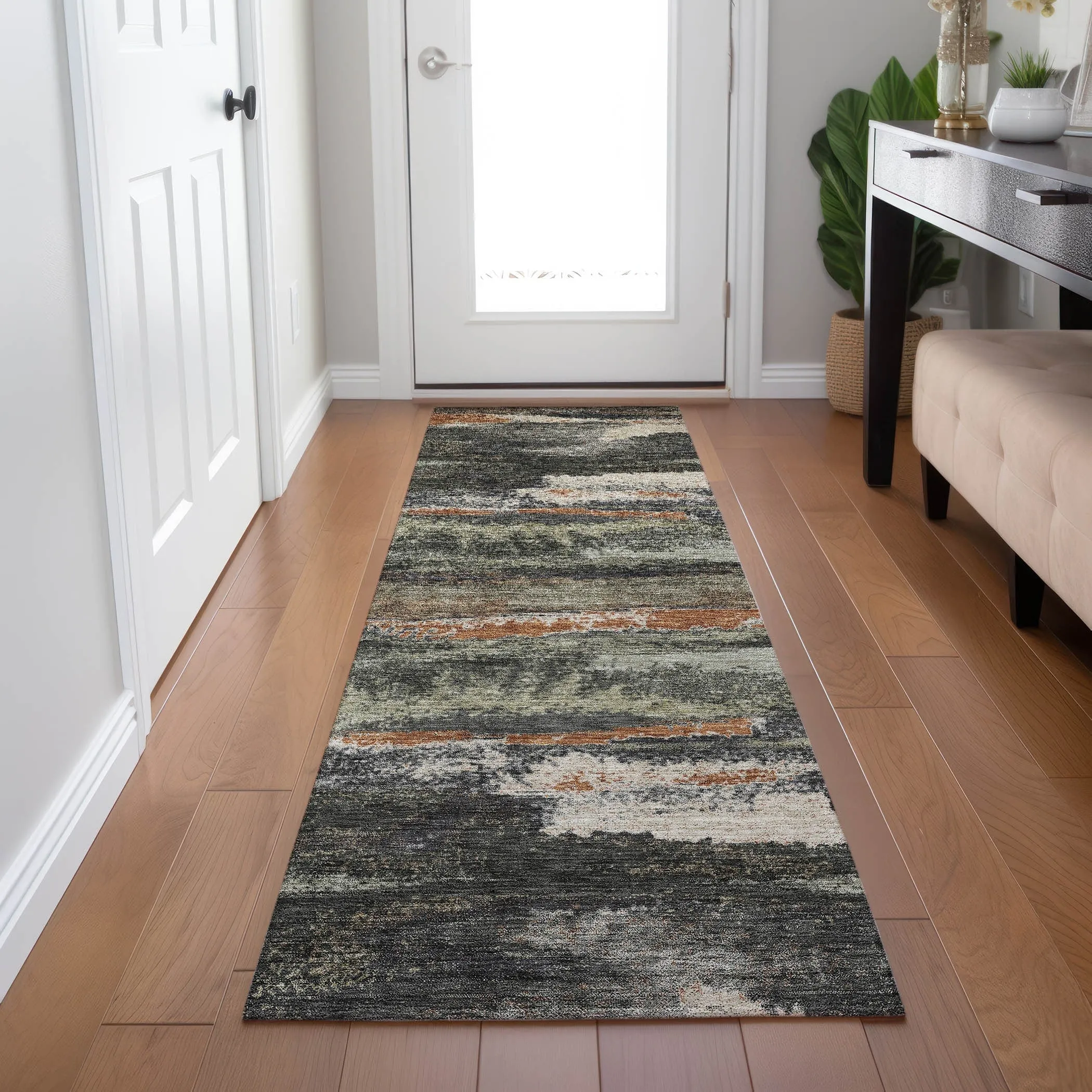 Machine Washable Indoor/ Outdoor Abstract Modern Chantille Rug