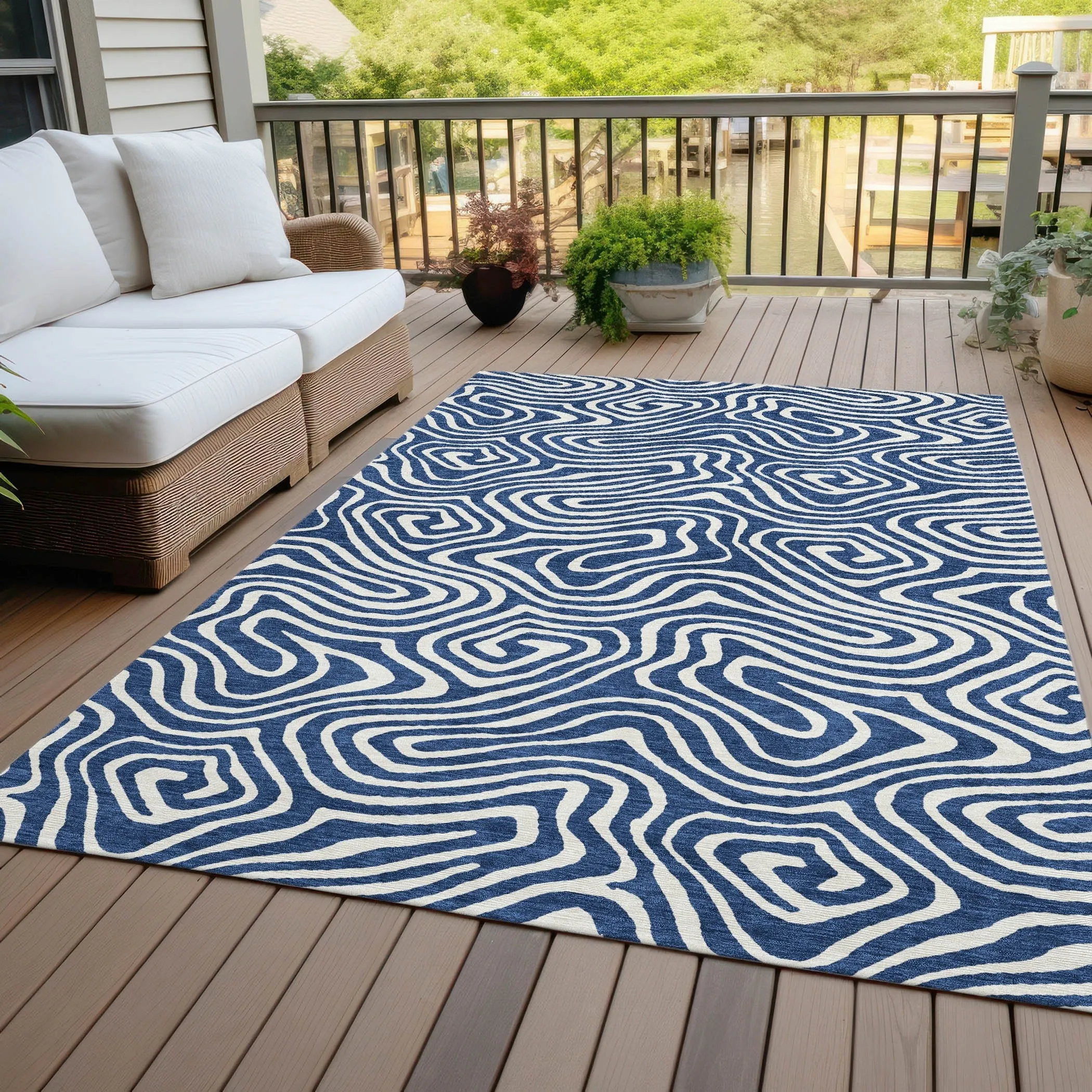 Machine Washable Indoor/ Outdoor Abstract Modern Chantille Rug