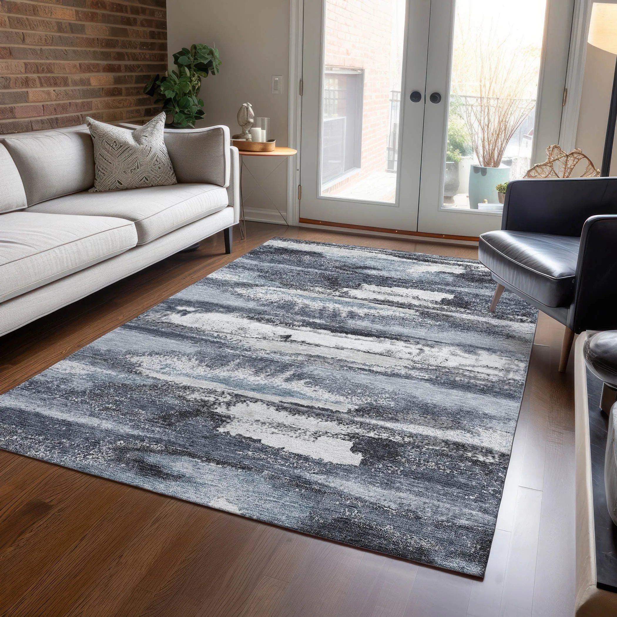Machine Washable Indoor/ Outdoor Abstract Modern Chantille Rug
