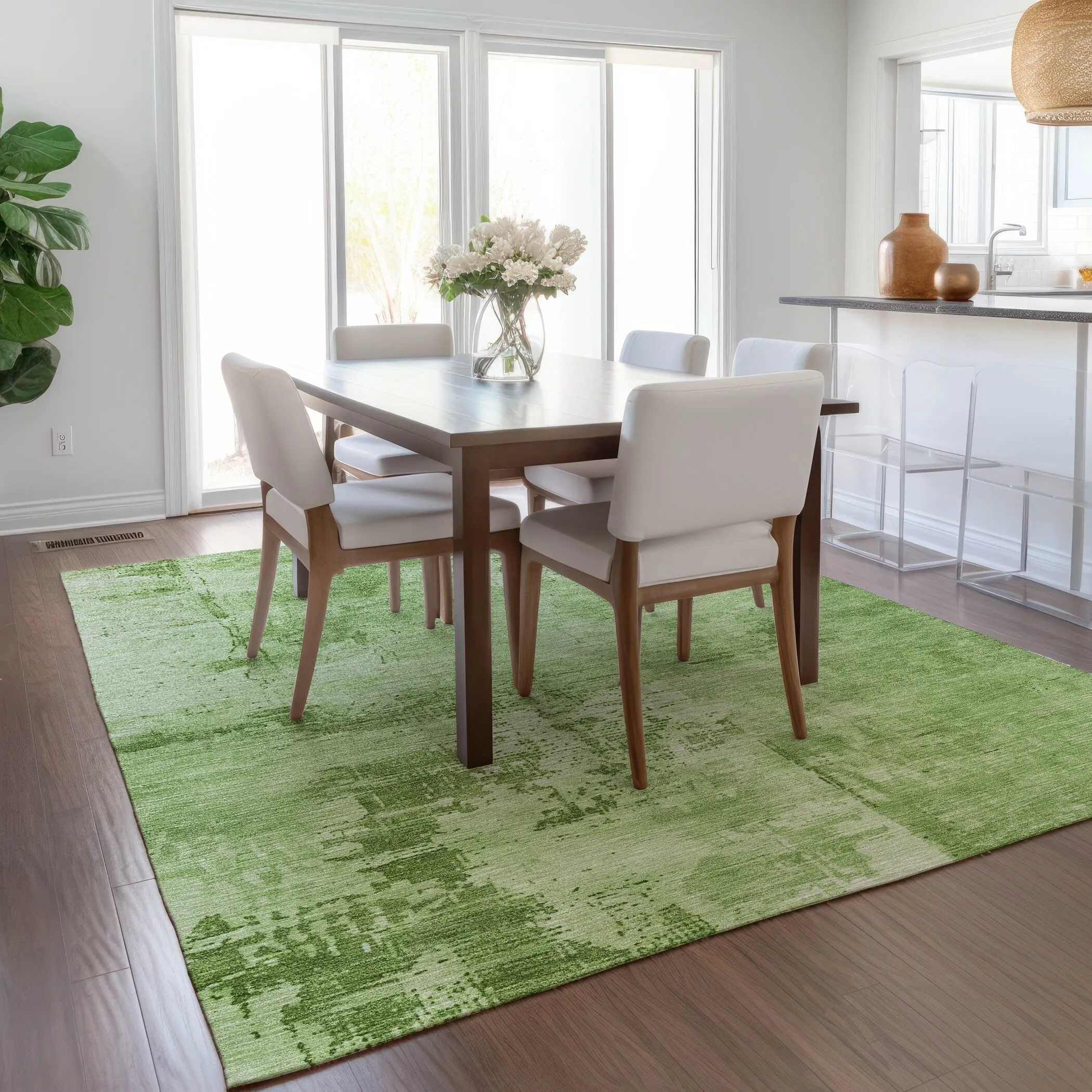 Machine Washable Indoor/ Outdoor Abstract Modern Chantille Rug
