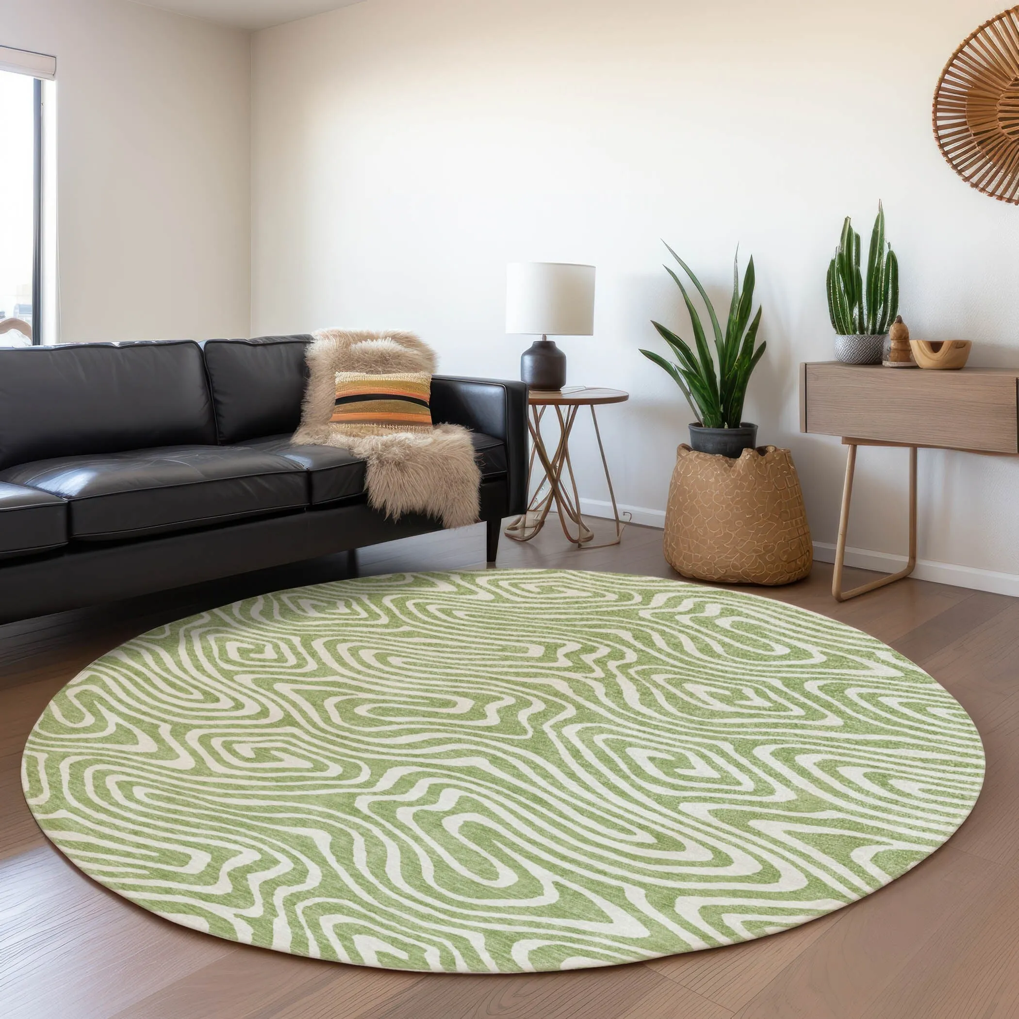 Machine Washable Indoor/ Outdoor Abstract Modern Chantille Rug