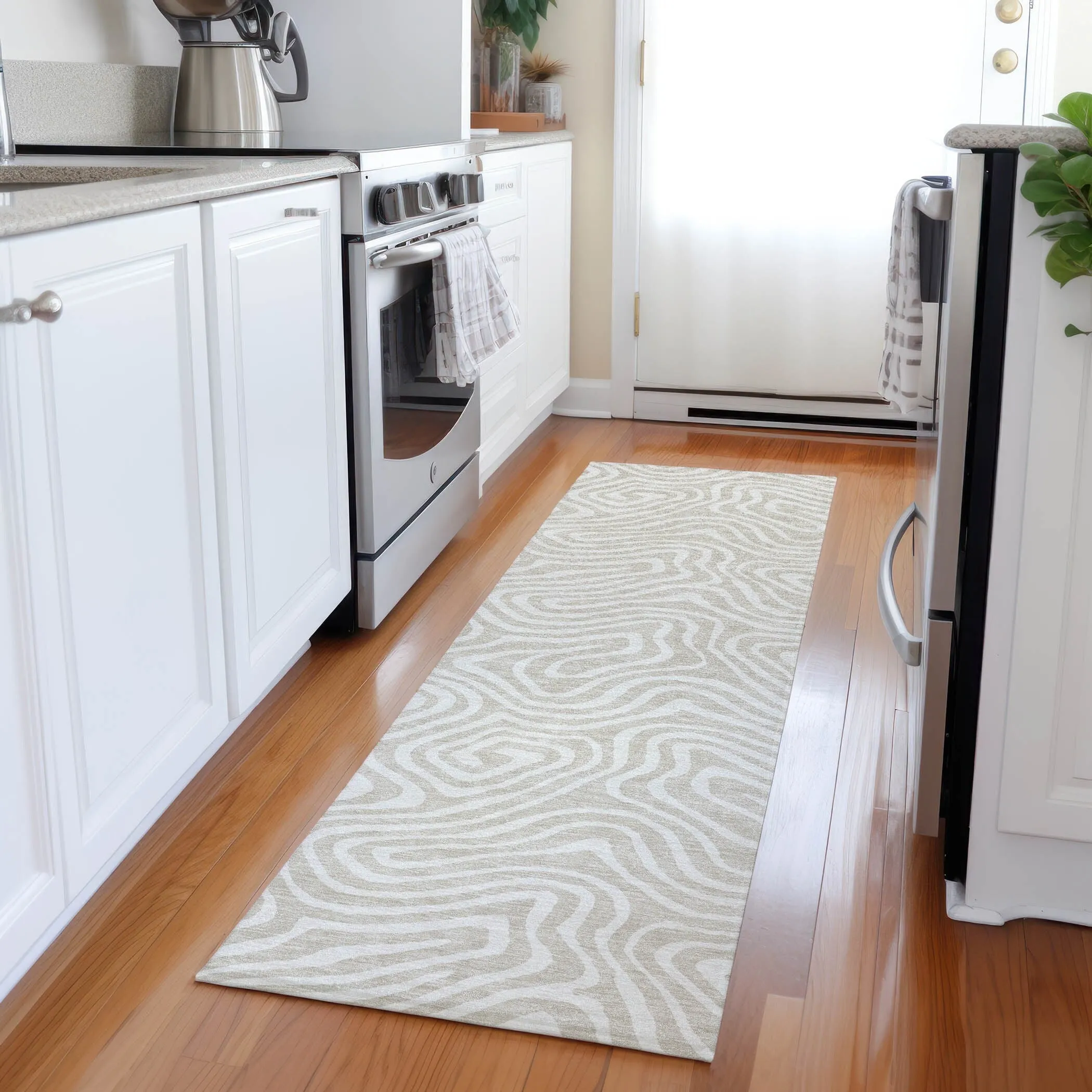Machine Washable Indoor/ Outdoor Abstract Modern Chantille Rug
