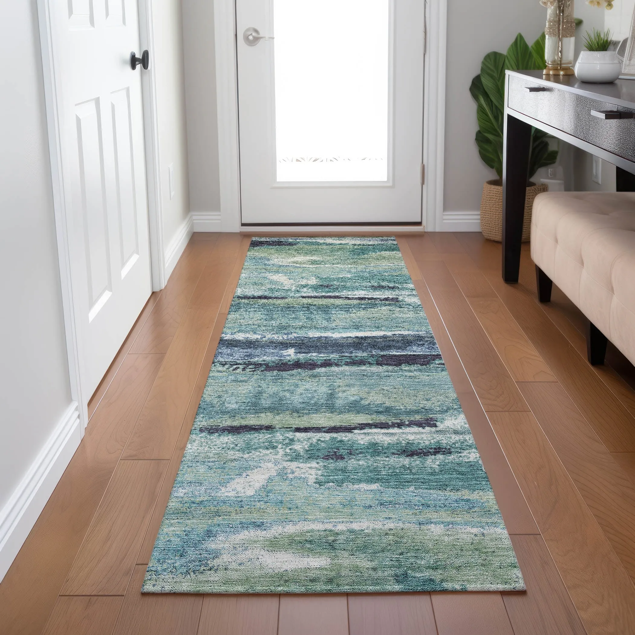 Machine Washable Indoor/ Outdoor Abstract Modern Chantille Rug