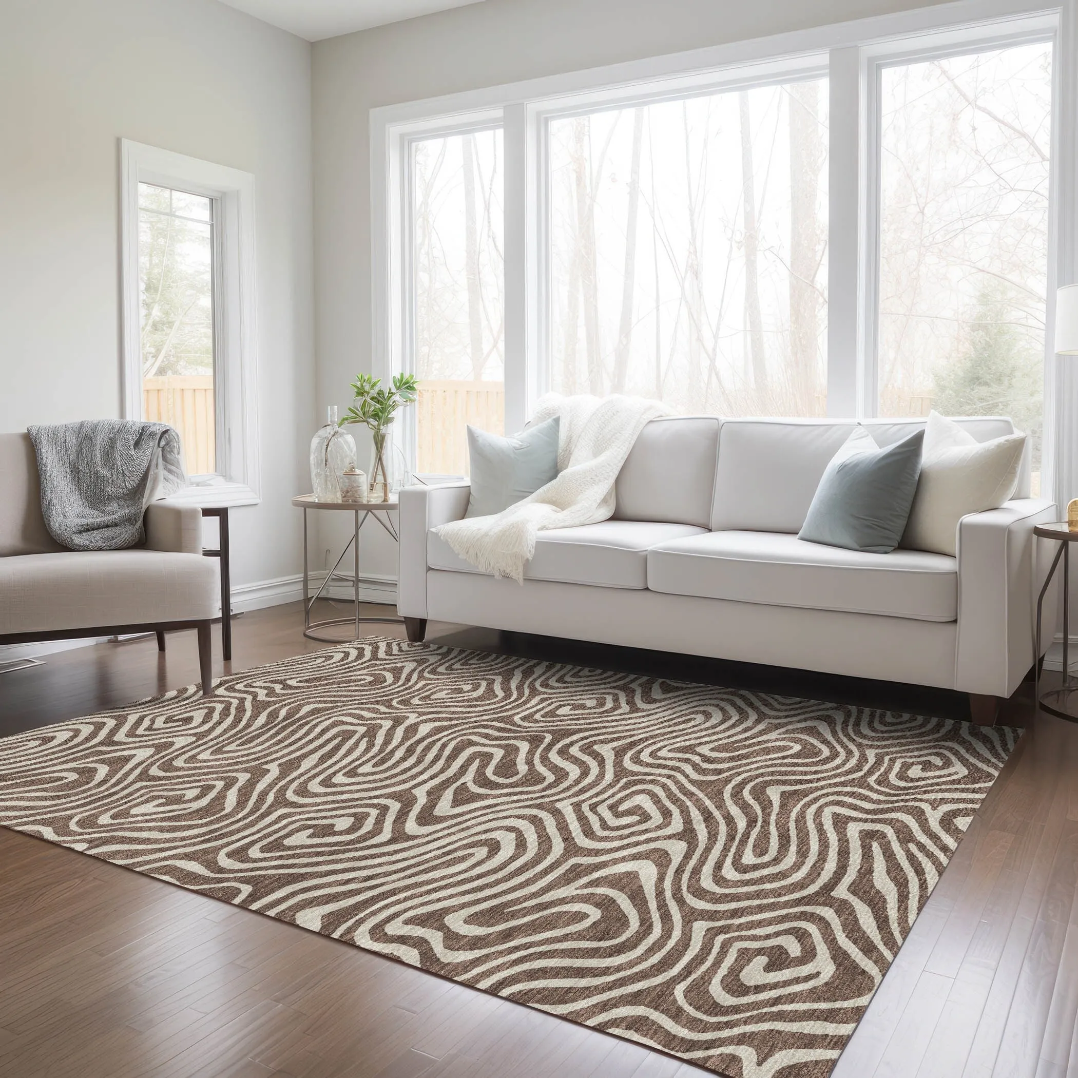 Machine Washable Indoor/ Outdoor Abstract Modern Chantille Rug