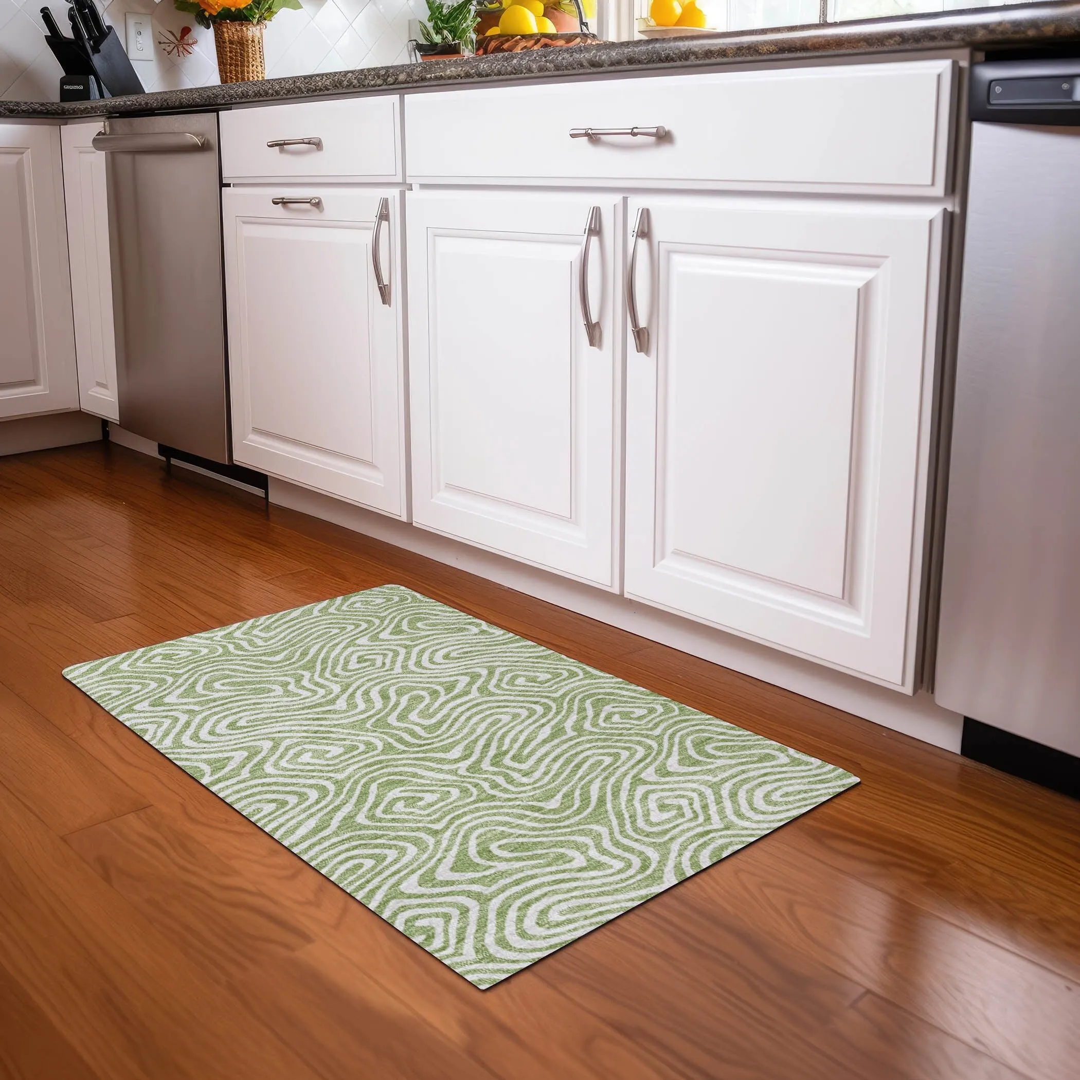 Machine Washable Indoor/ Outdoor Abstract Modern Chantille Rug