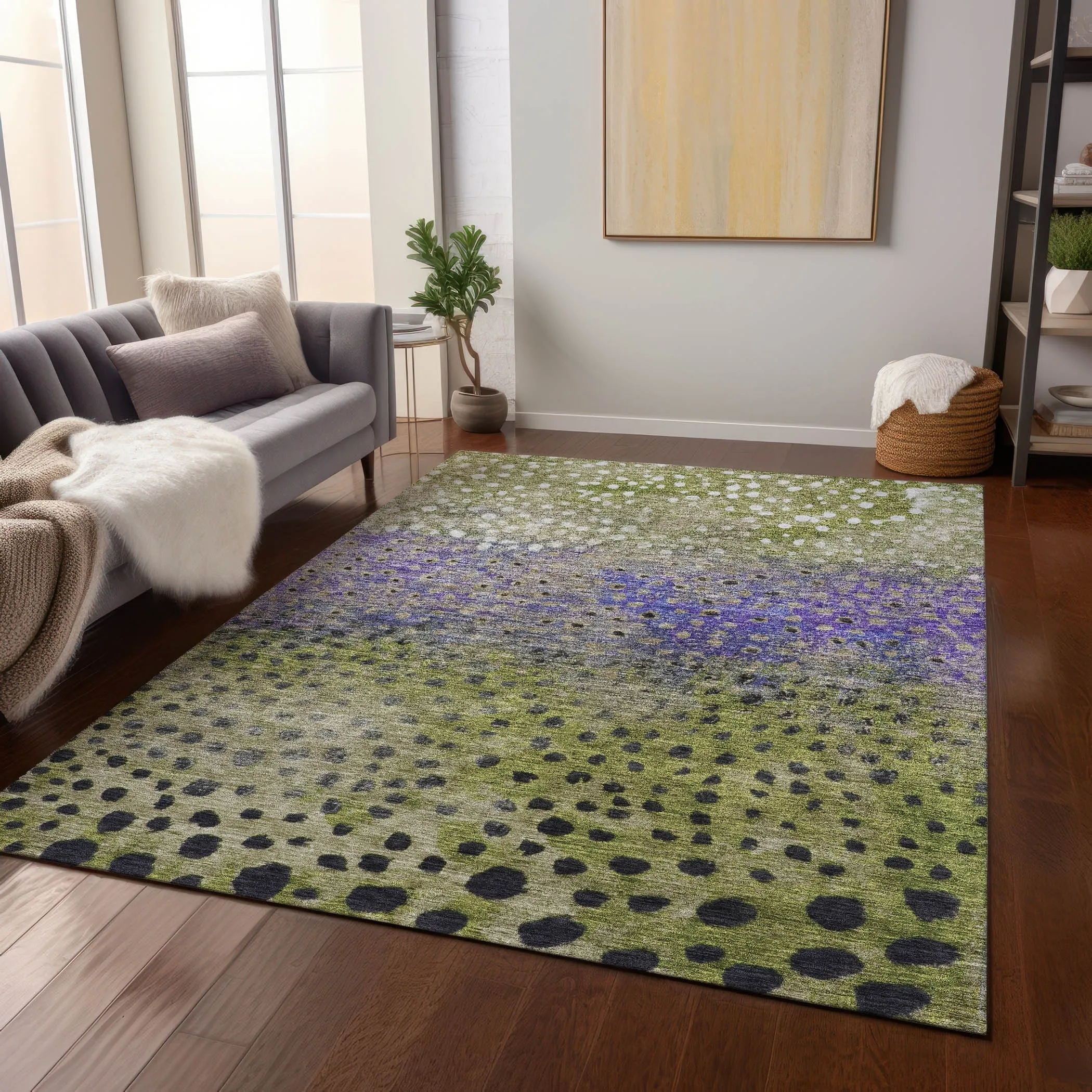 Machine Washable Indoor/ Outdoor Abstract Modern Chantille Rug