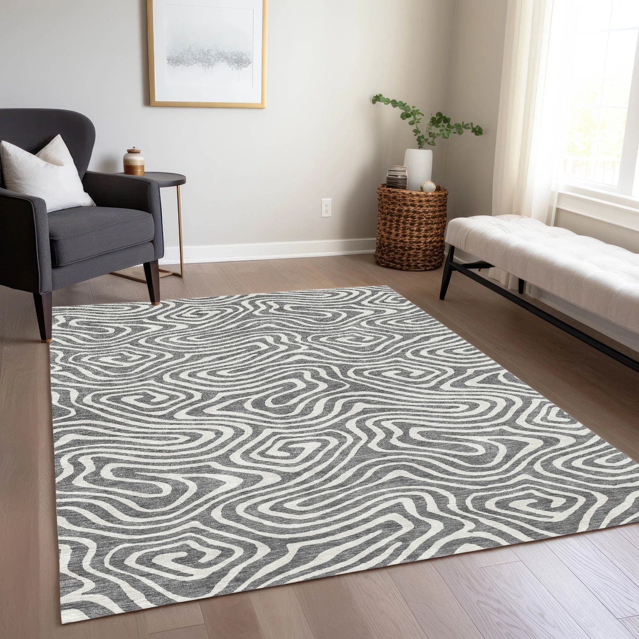 Machine Washable Indoor/ Outdoor Abstract Modern Chantille Rug